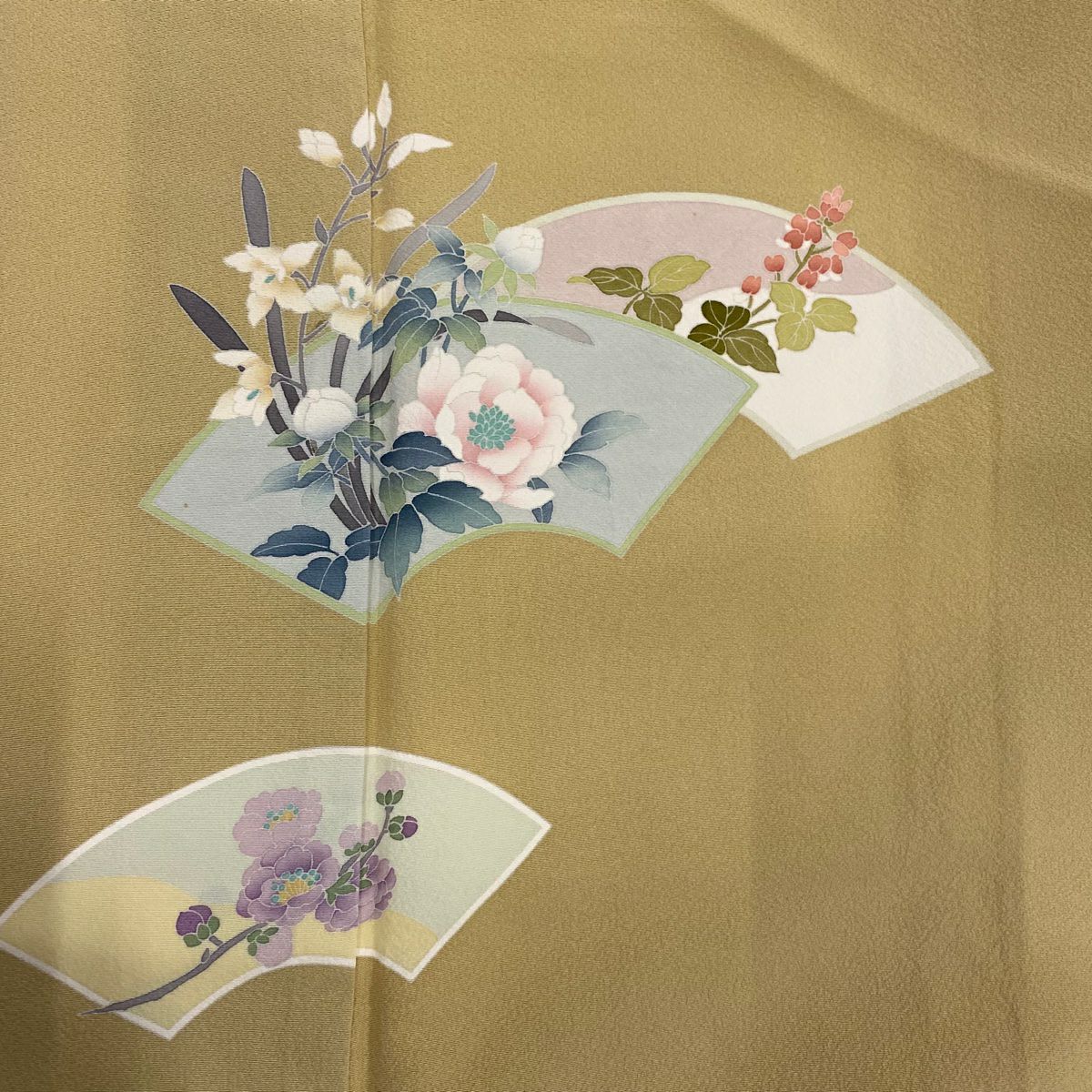 【美品】 付下 身長160cm 袖長66cm M 雙層 扇子面 草花紋 茶 純蠶絲 秀品級