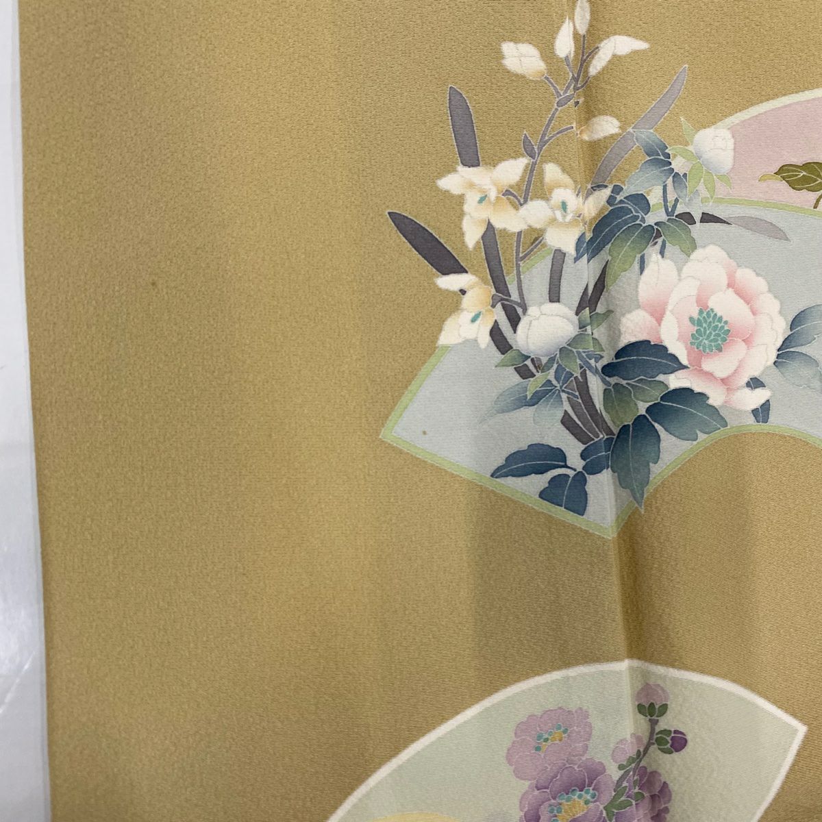 【美品】 付下 身長160cm 袖長66cm M 雙層 扇子面 草花紋 茶 純蠶絲 秀品級
