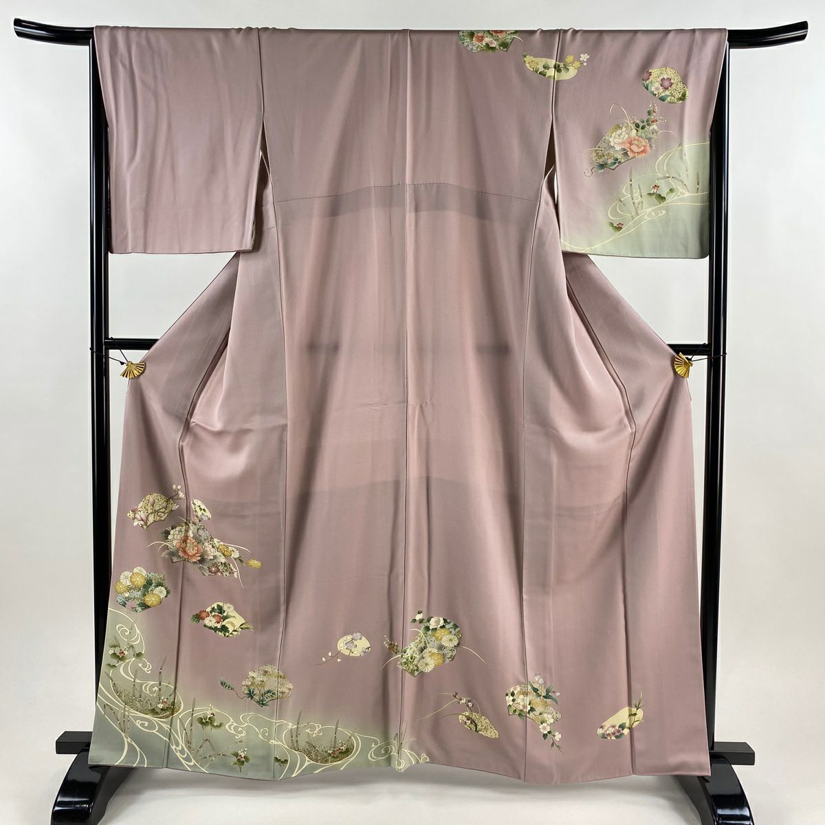 訪問服 身長163.5cm 袖長66cm M 雙層 草花紋紋 流水 金絲 金銀彩 淺紫 純蠶絲 優品級