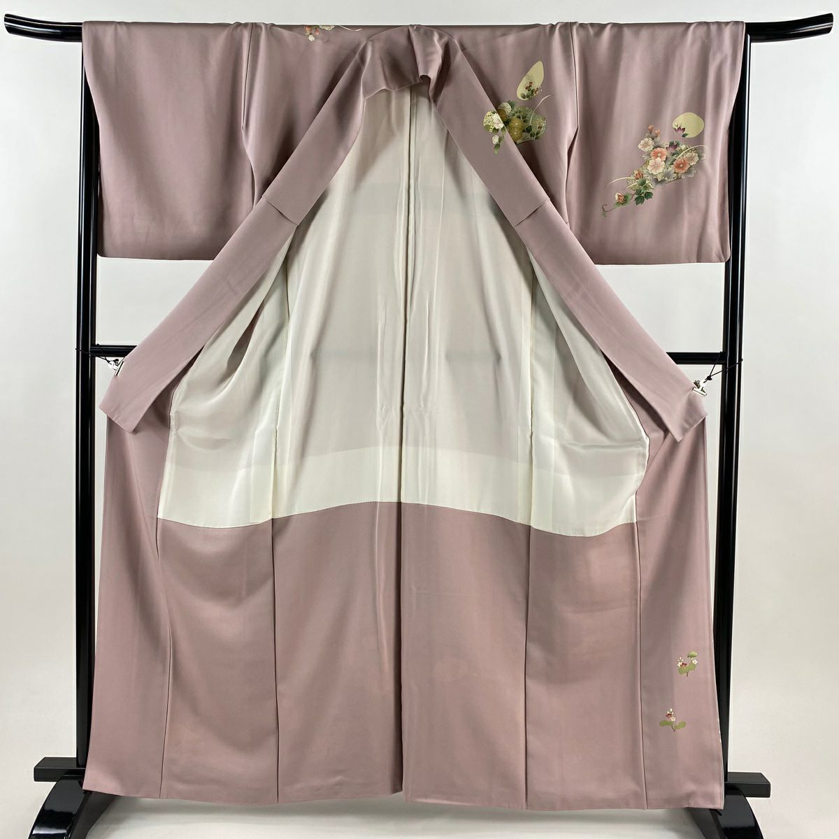 訪問服 身長163.5cm 袖長66cm M 雙層 草花紋紋 流水 金絲 金銀彩 淺紫 純蠶絲 優品級