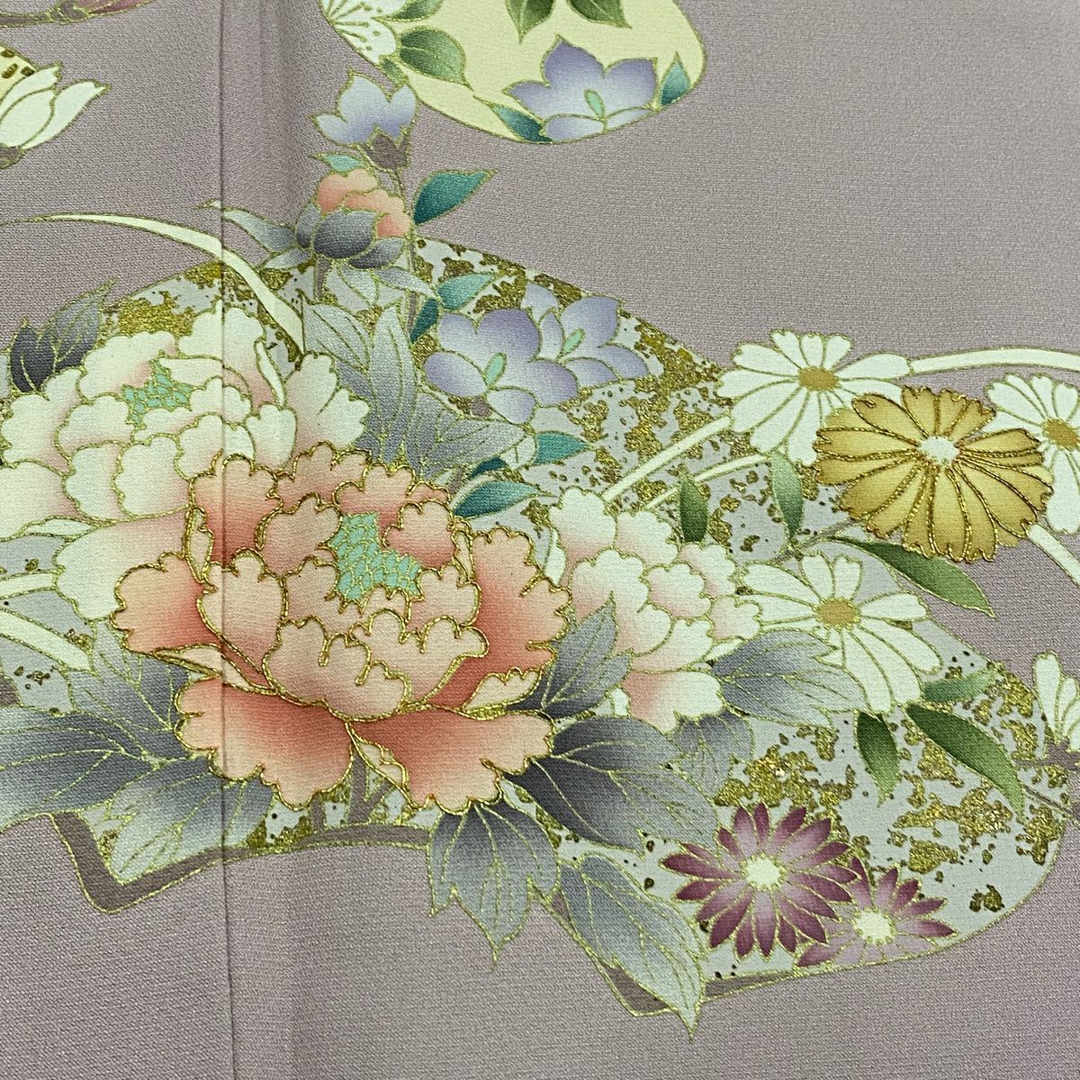 訪問服 身長163.5cm 袖長66cm M 雙層 草花紋紋 流水 金絲 金銀彩 淺紫 純蠶絲 優品級