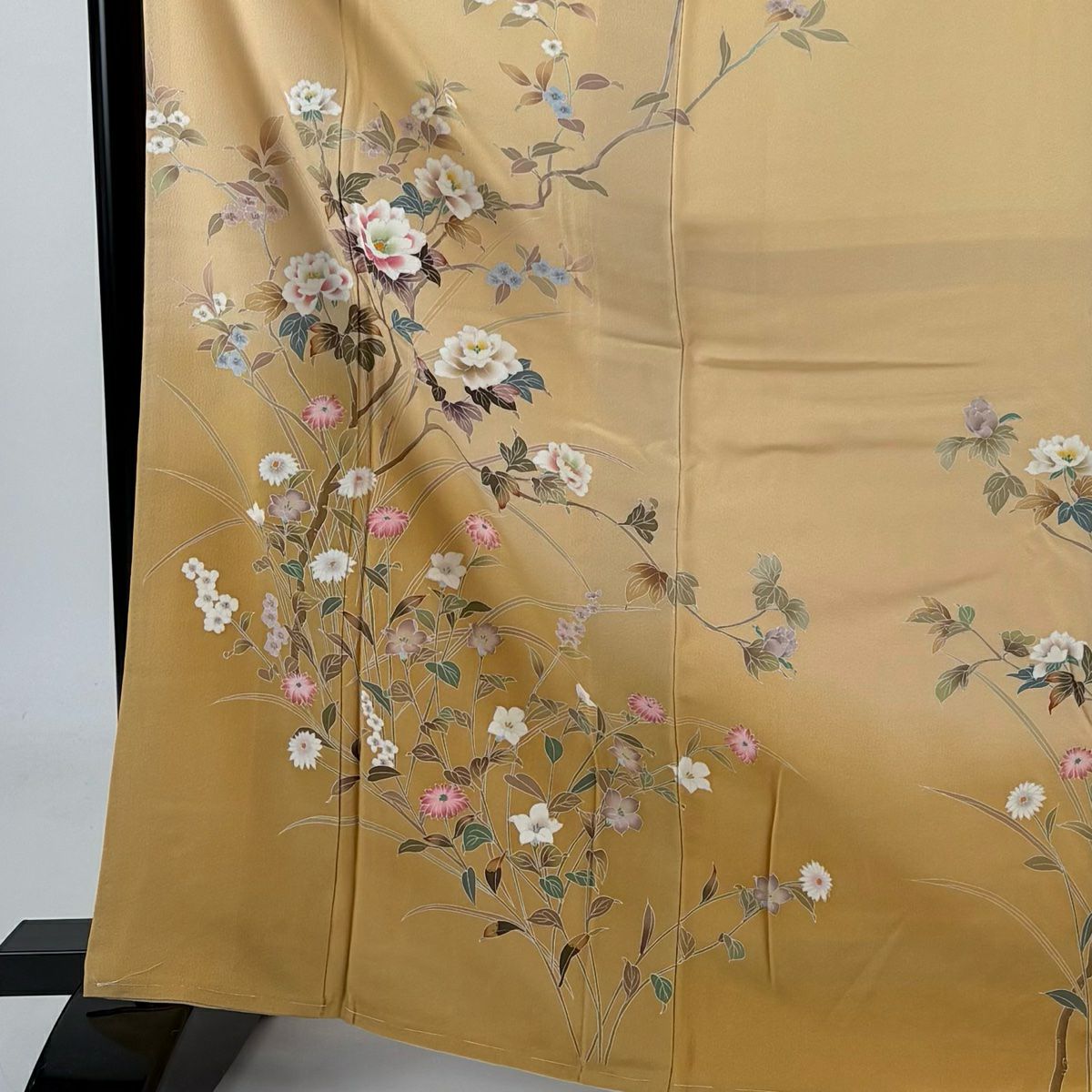訪問服 身長167cm 袖長67cm M 雙層 落款有 枝花 草花紋紋 染分 逐漸淡化 淺橙色 純蠶絲 名品級