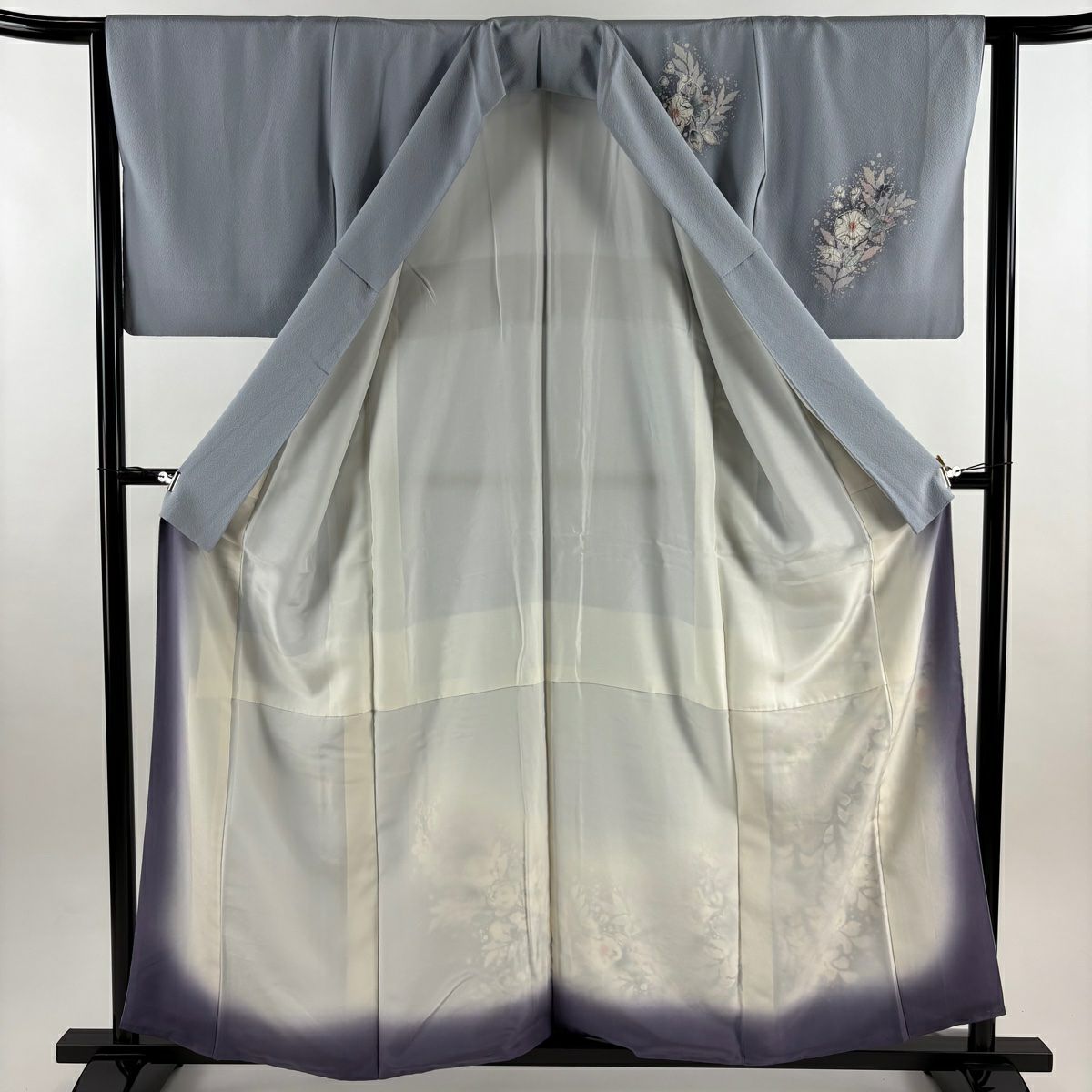 付下 身長157.5cm 袖長63.5cm S 雙層 大和 辻花染 漸層 青灰 純蠶絲 名品級