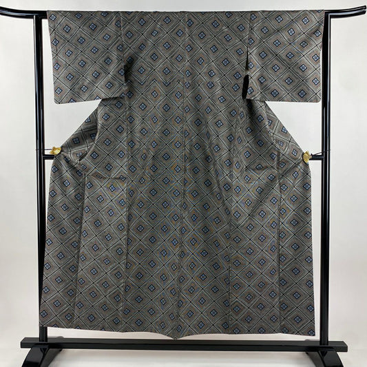 紬織 身長154.5cm 袖長62.5cm S 雙層 套裝 花菱 斜格 灰 純蠶絲 名品級