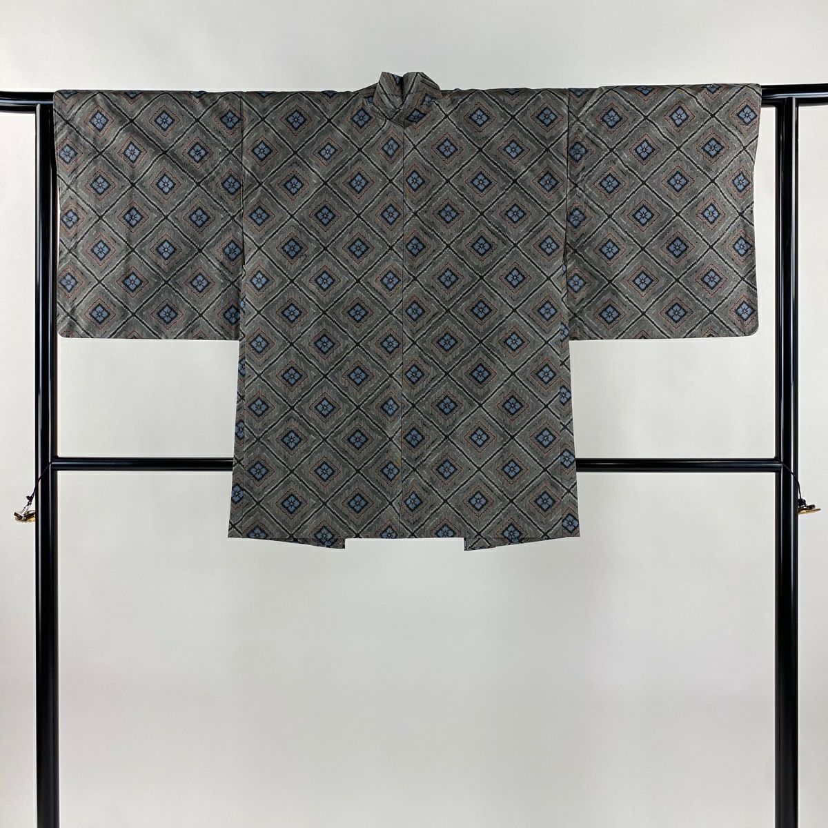 紬織 身長154.5cm 袖長62.5cm S 雙層 套裝 花菱 斜格 灰 純蠶絲 名品級