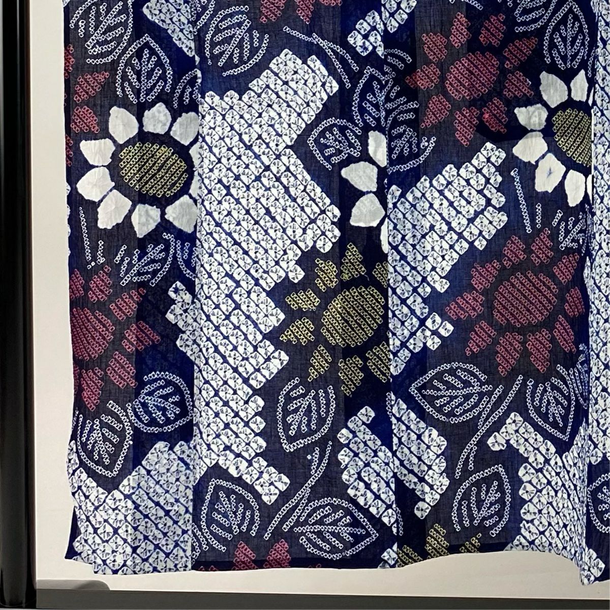 【美品】 浴衣 身長154cm 袖長62.5cm S 絞染浴衣 草花紋紋 深藍 純棉 名品級