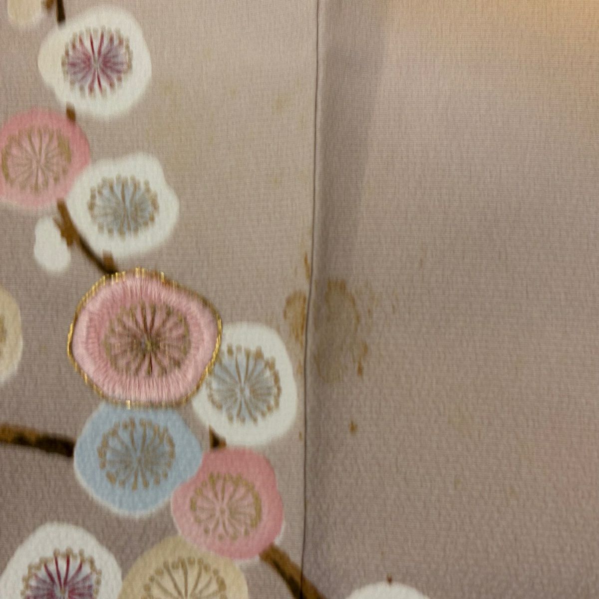 訪問服 身長157cm 袖長62.5cm S 雙層 花井幸子 落款あり 梅花 松樹葉 金糸 金銀彩 淺橙色 純蠶絲 名品級