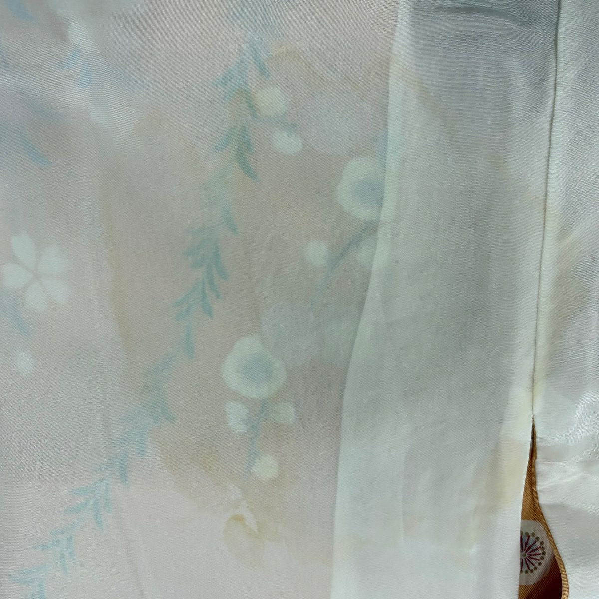 訪問服 身長157cm 袖長62.5cm S 雙層 花井幸子 落款あり 梅花 松樹葉 金糸 金銀彩 淺橙色 純蠶絲 名品級