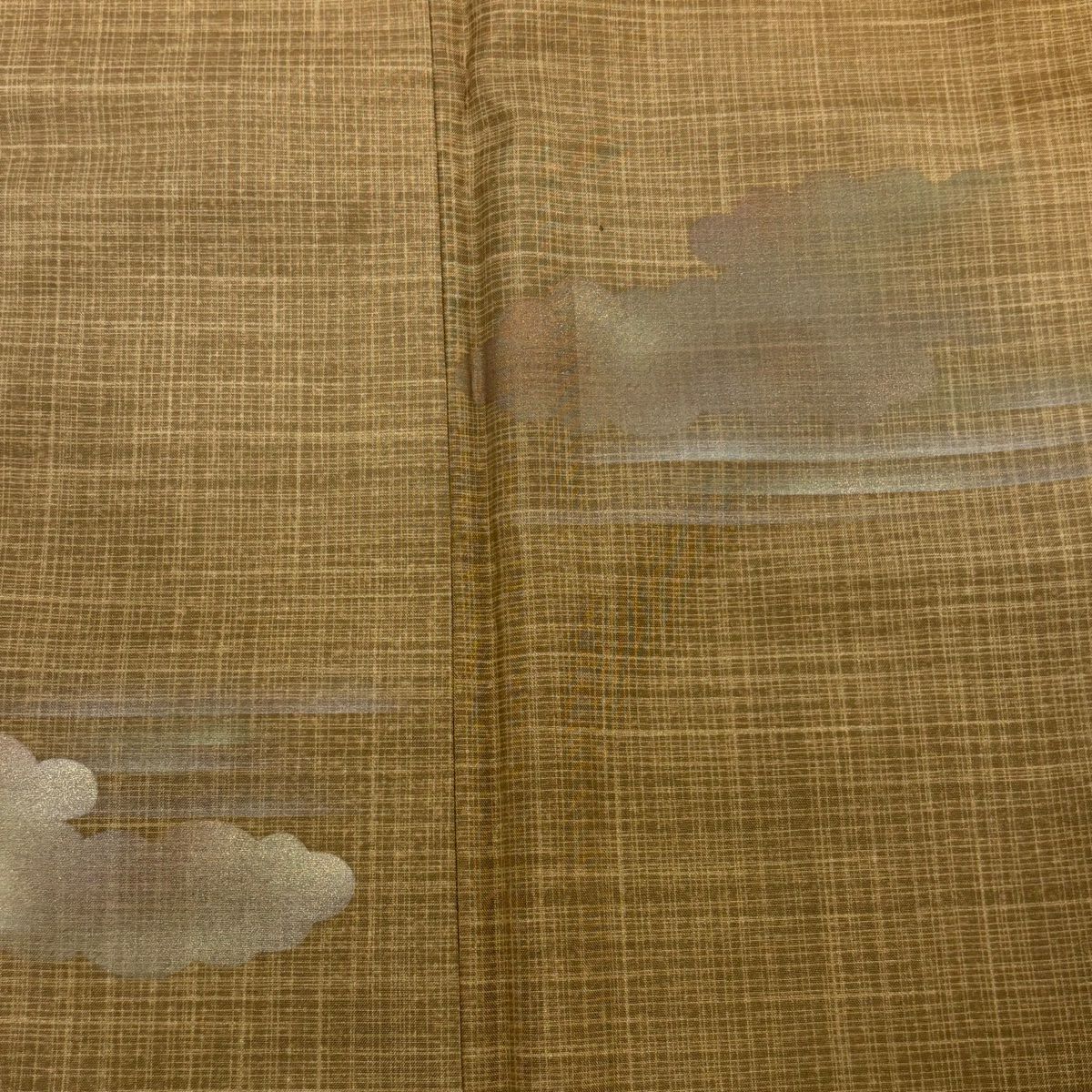 付下 身長151cm 袖長64cm M 雙層 大島紬織地 ますいわ屋 證書あり 雲紋 霞 金銀彩 漸層 山吹茶 正蠶絲 名品級