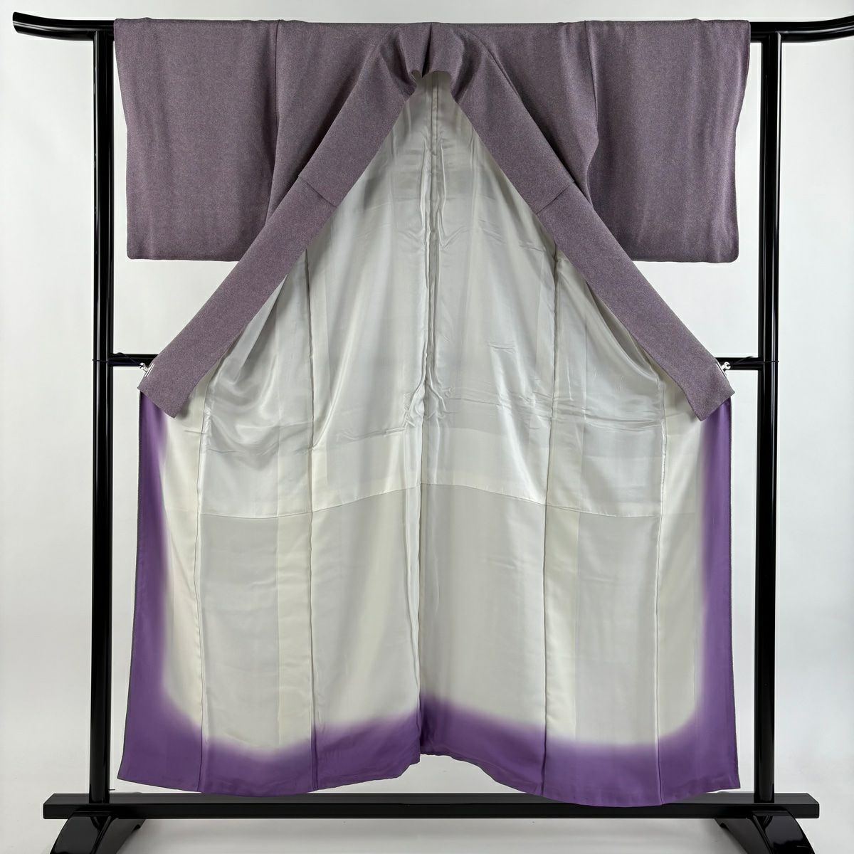 【美品】 江戶小紋 身長151cm 袖長61cm S 雙層 鮫 紫 純蠶絲 名品級