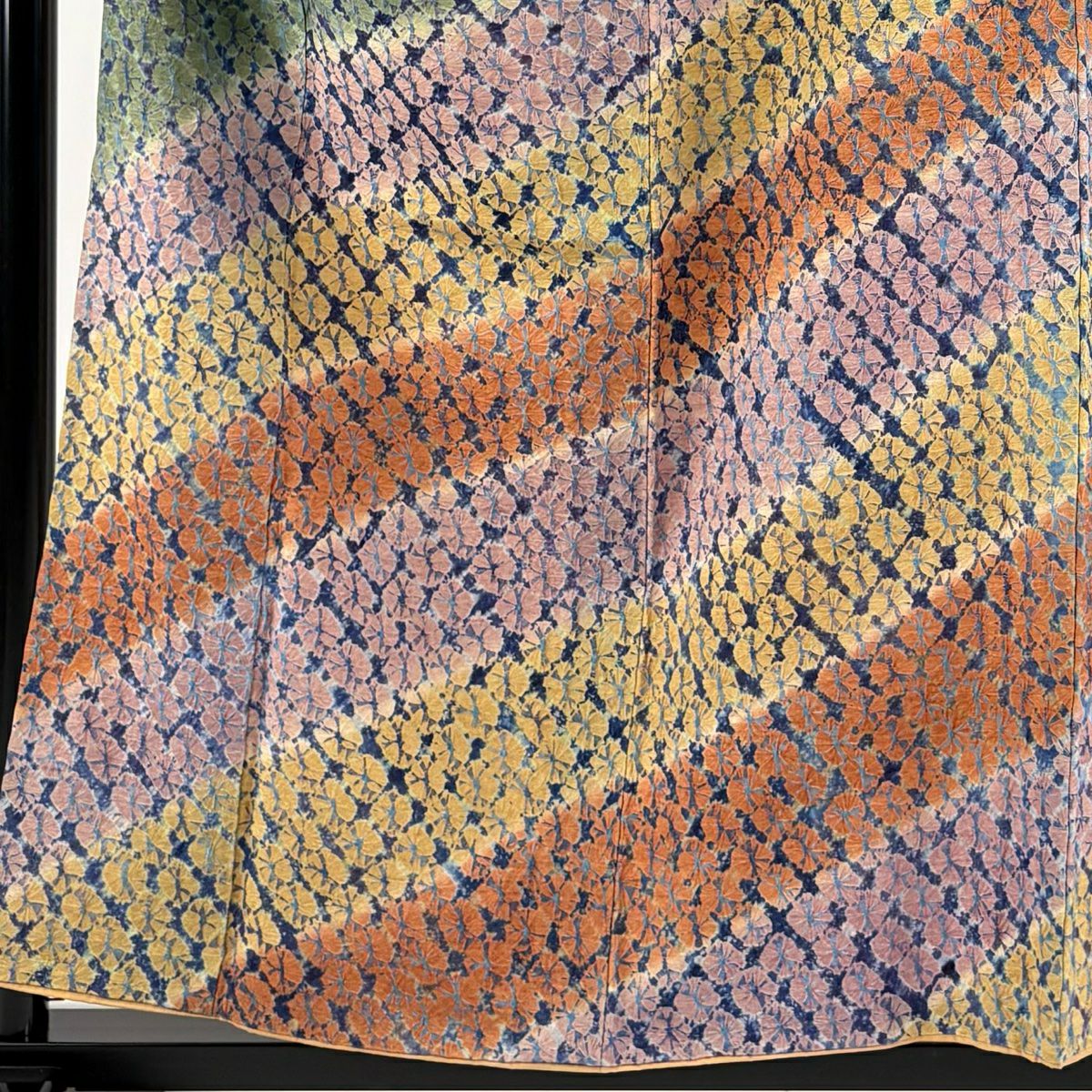 【美品】訪問服 身長157cm 袖長64cm M 雙層 紬織織 幾何學 絞染 灰綠 純蠶絲 逸品級