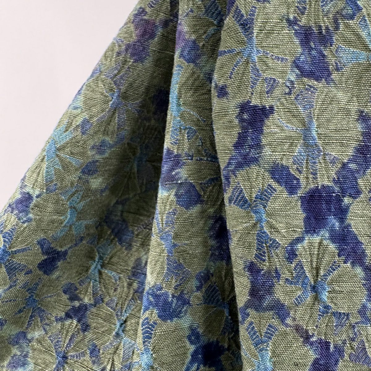【美品】訪問服 身長157cm 袖長64cm M 雙層 紬織織 幾何學 絞染 灰綠 純蠶絲 逸品級