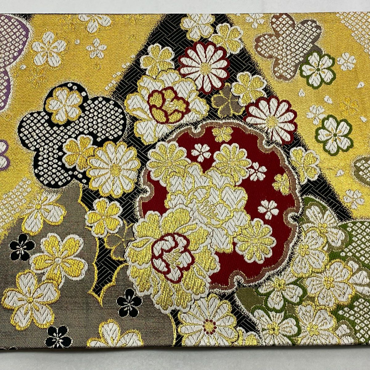 【美品】 袋帶 秀品級 雪輪 花 金絲 金金箔 金色 六通 純蠶絲