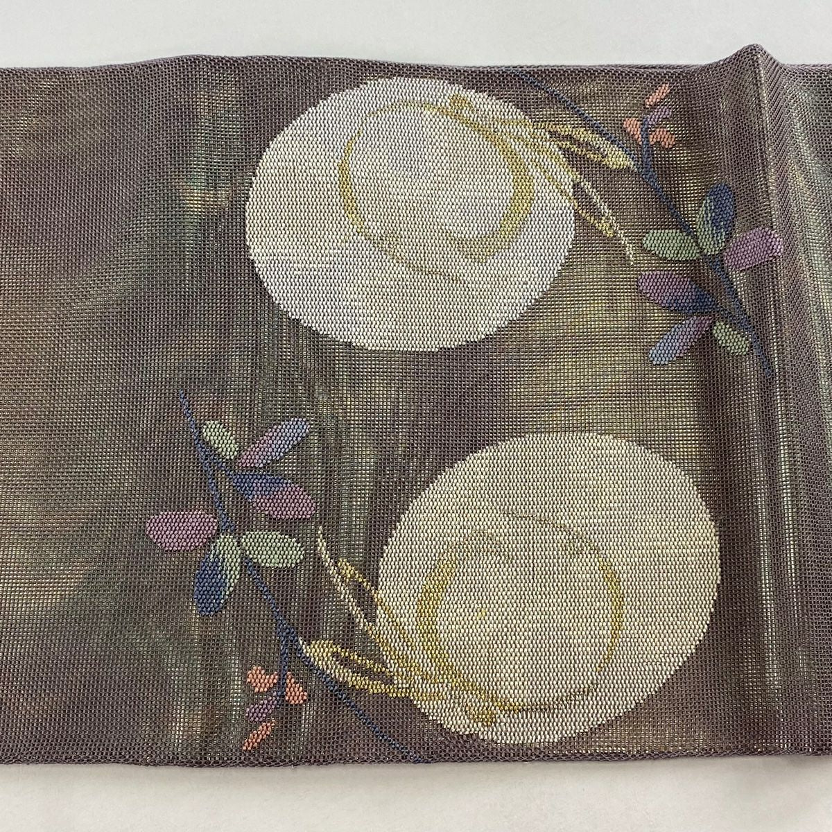 袋帶 秀品級 夏帶 紗 関西裁縫 兔子 草花紋紋 金銀彩 灰紫 お太鼓柄 純蠶絲