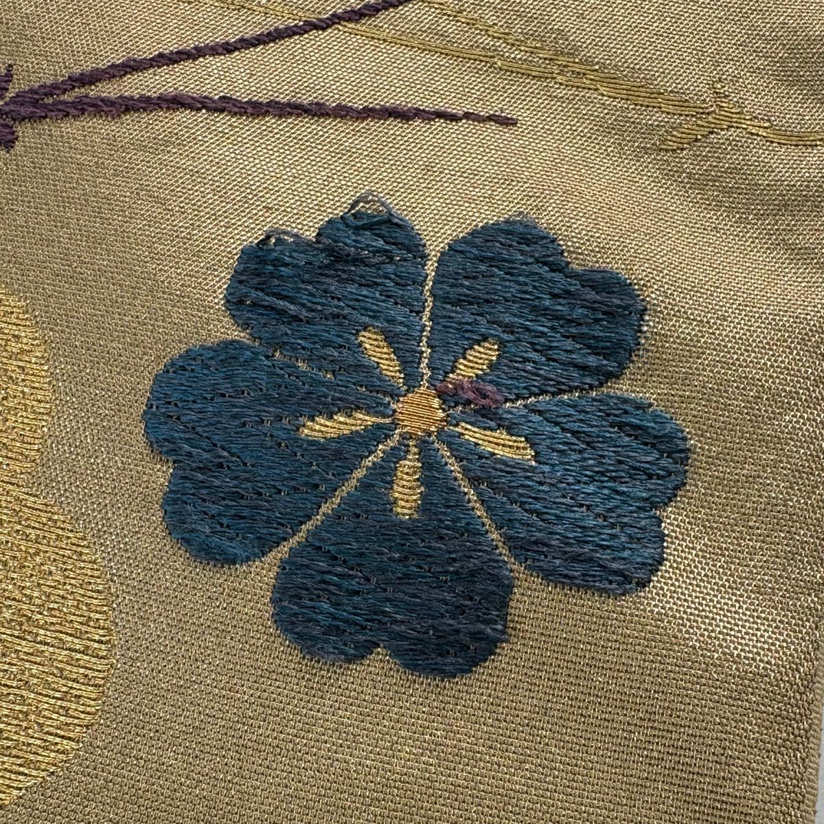 袋帶 秀品級 貝合草花紋 金絲 金金箔 金 六通 純蠶絲