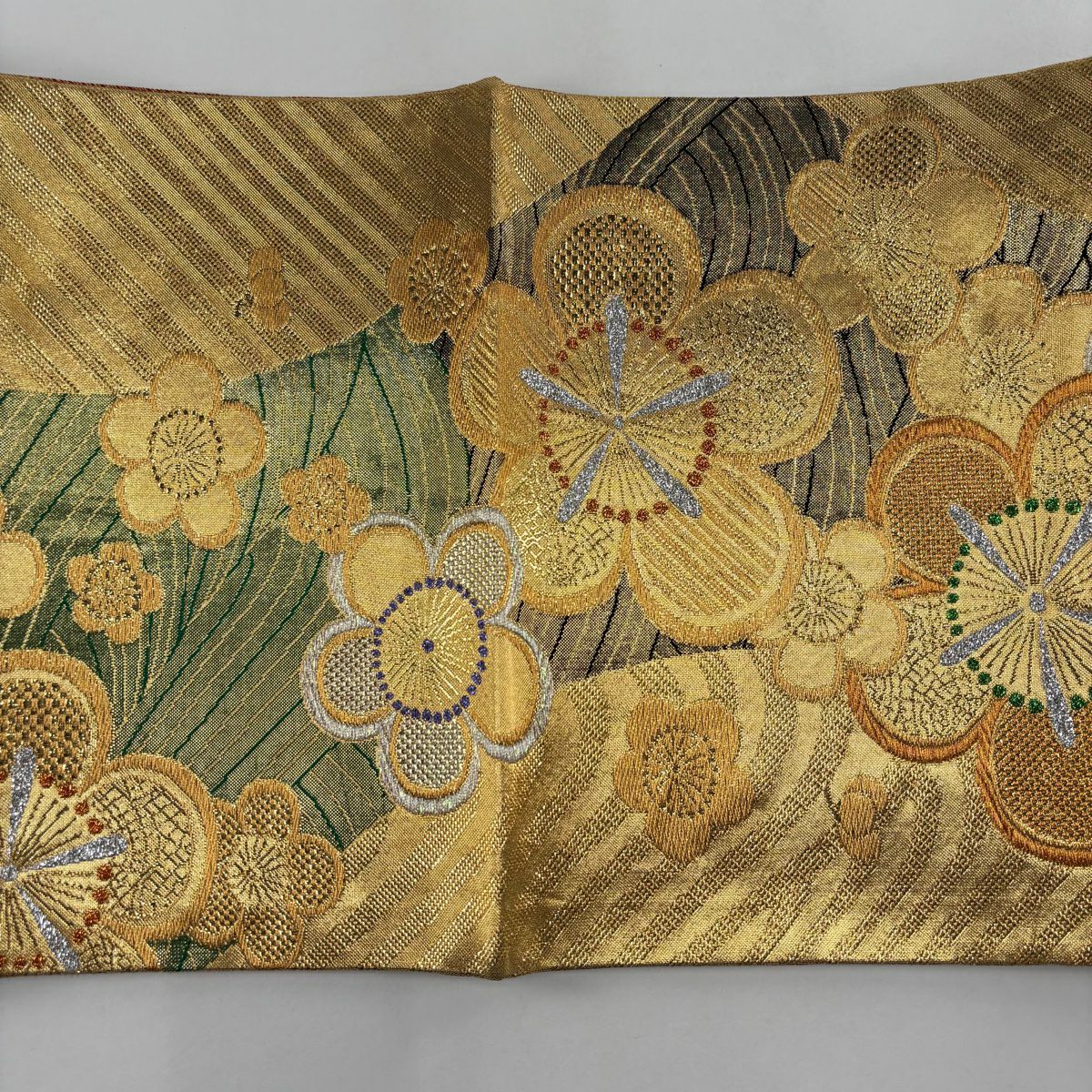 【美品】 袋帶 秀品級 振袖禮服禮服用 梅花花 金銀彩 金金箔 金色 六通 純蠶絲
