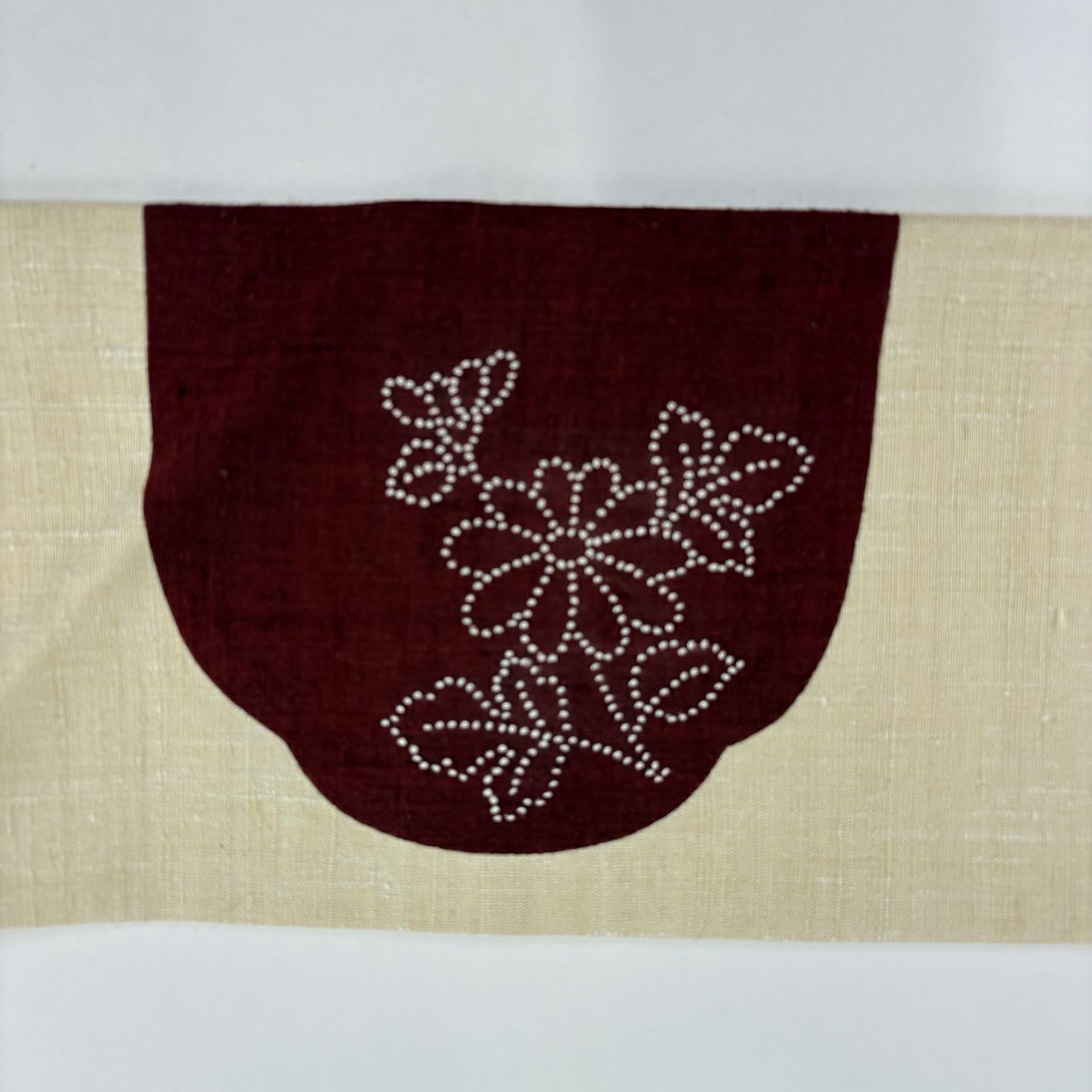 【美品】名古屋帶 秀品級 紬織織 草花紋刺繡 米色 純蠶絲