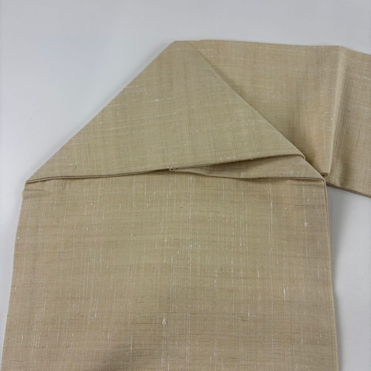 【美品】名古屋帶 秀品級 紬織織 草花紋刺繡 米色 純蠶絲