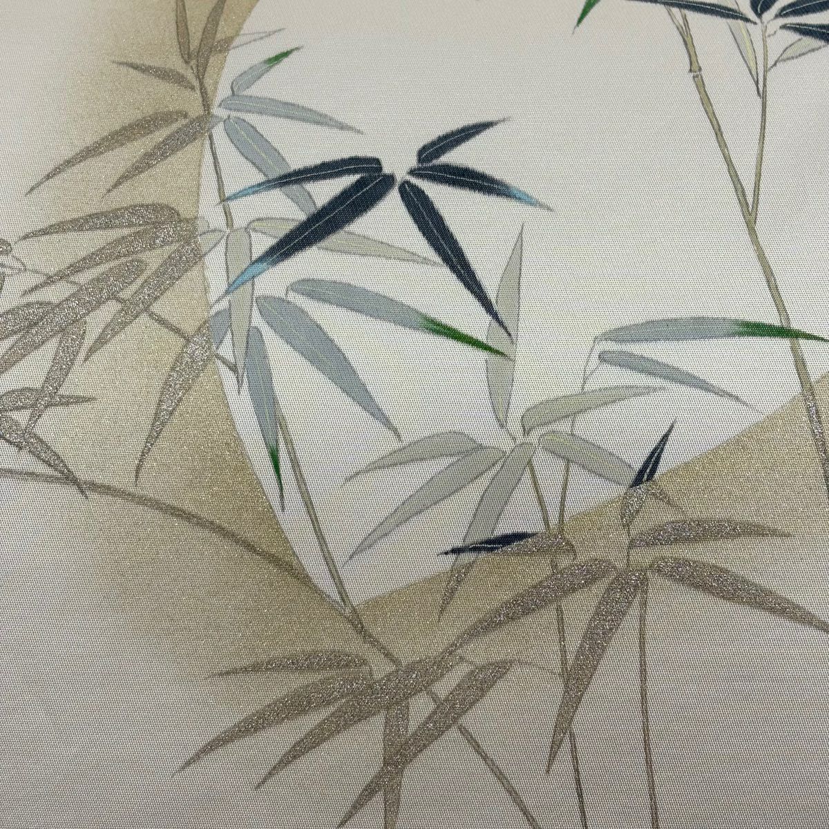【美品】 袋帶 秀品級 有落款 竹子葉 短冊 金銀彩 奶油色 大鼓圖案 純蠶絲
