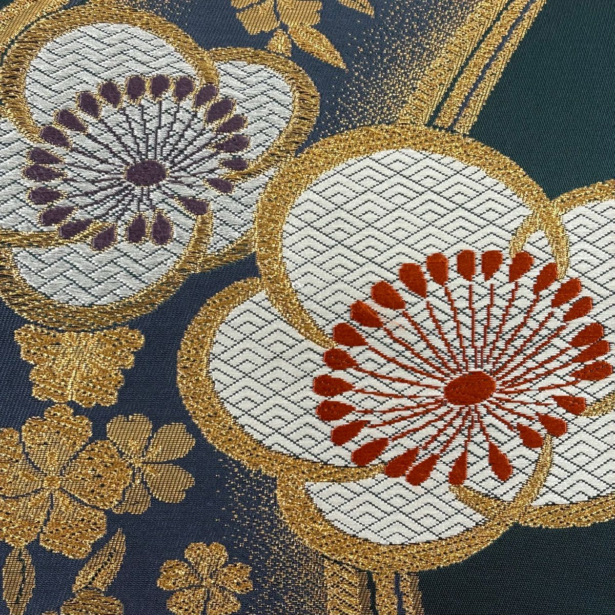 【美品】 袋帶 秀品級 梅花 櫻花 金銀彩 金金箔 綠 六通 純蠶絲