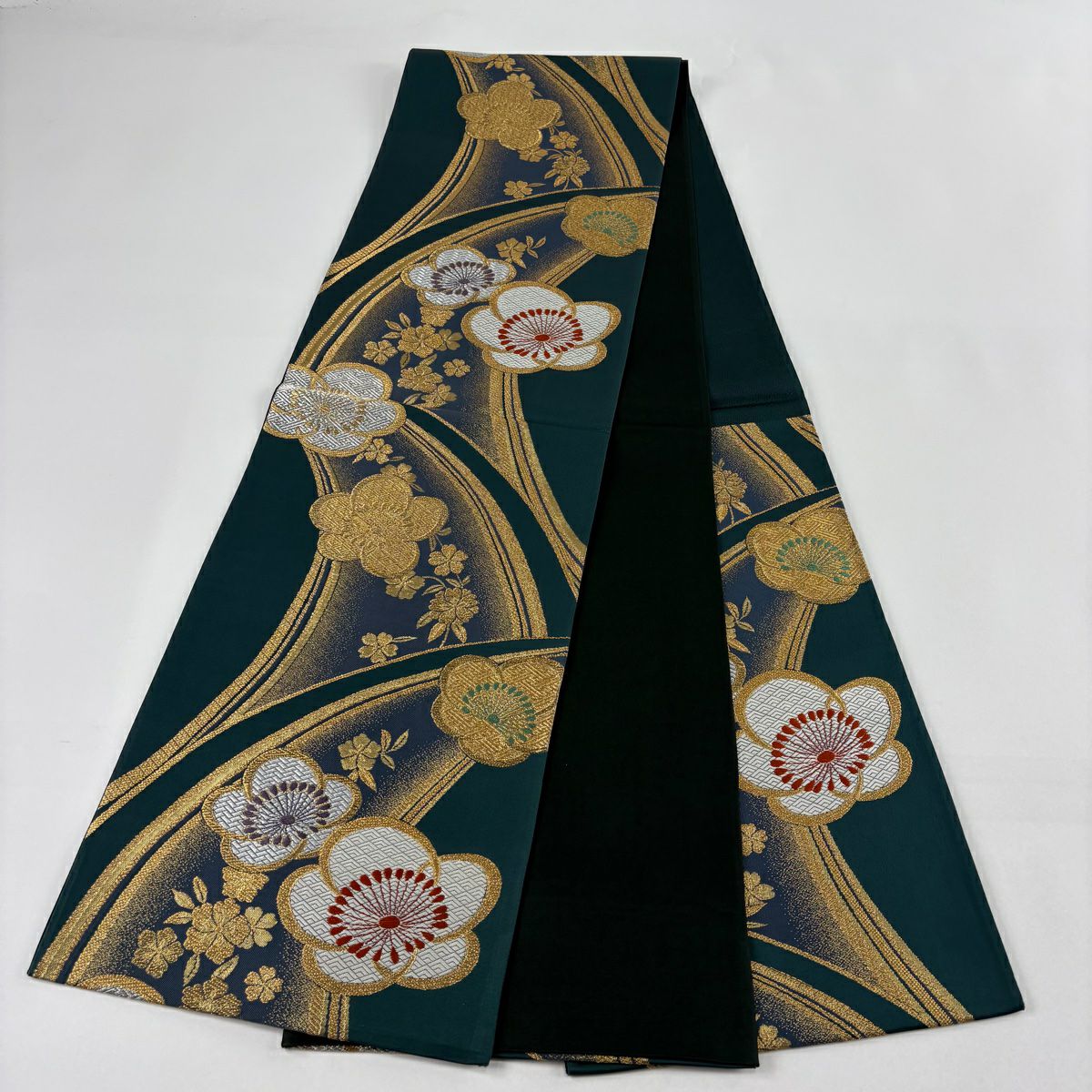 【美品】 袋帶 秀品級 梅花 櫻花 金銀彩 金金箔 綠 六通 純蠶絲