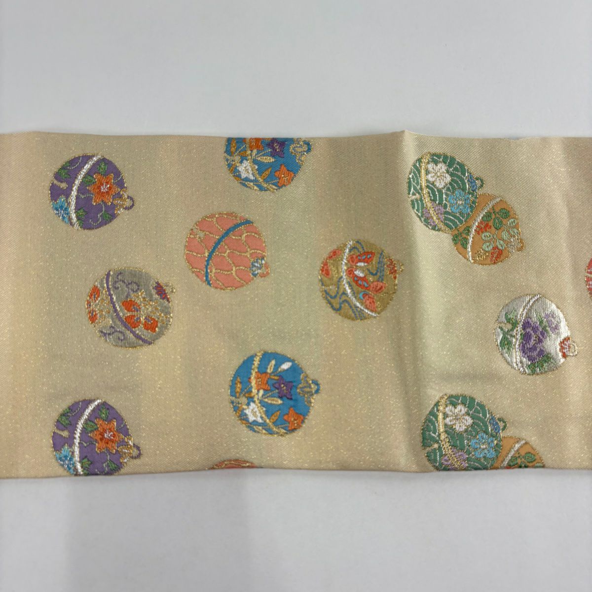 名古屋帶 秀品級 關西仕立 細鈴 草花紋 金銀彩 金金箔 奶油色 純蠶絲