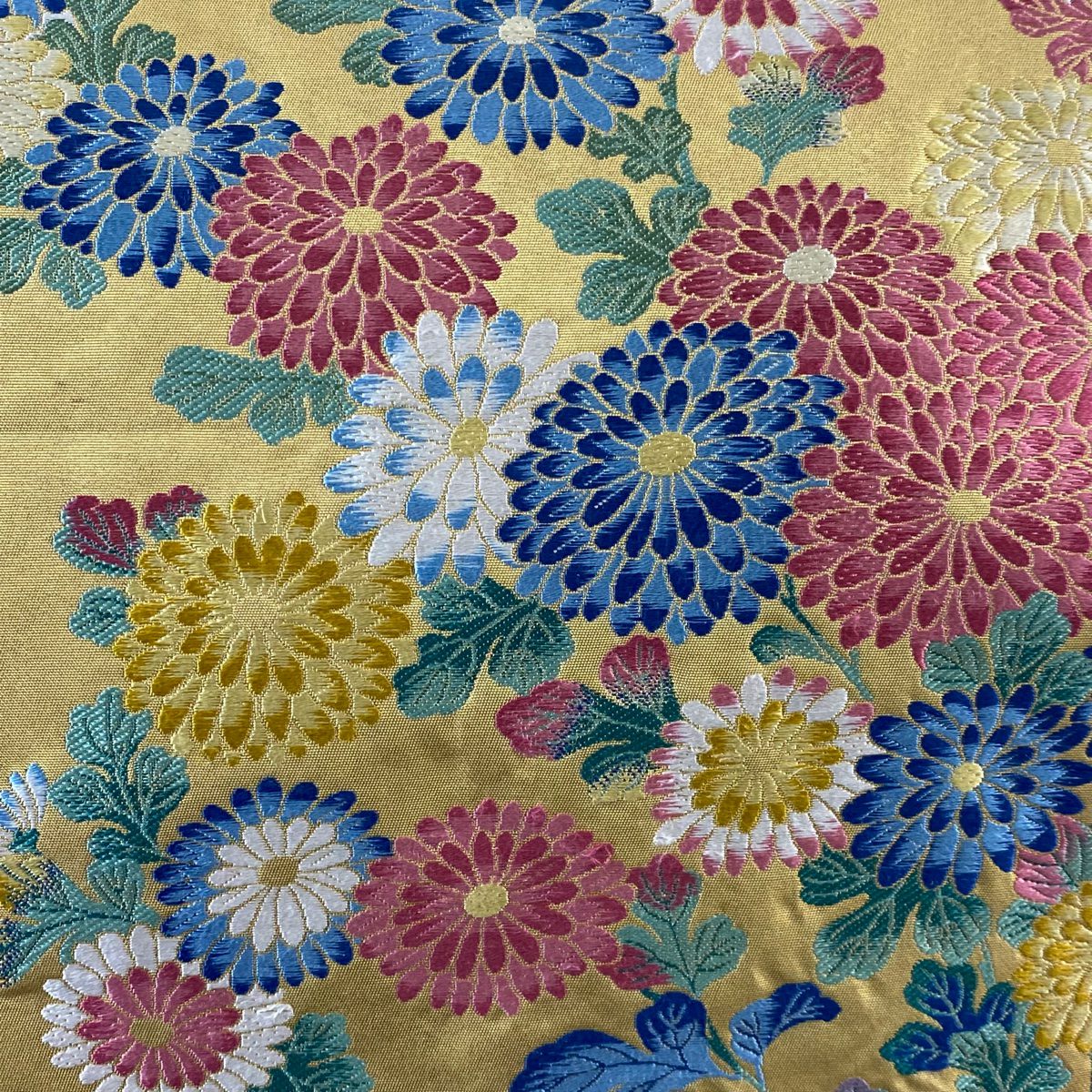 【美品】 袋帶 秀品級 菊花 金色 大鼓圖案 純蠶絲