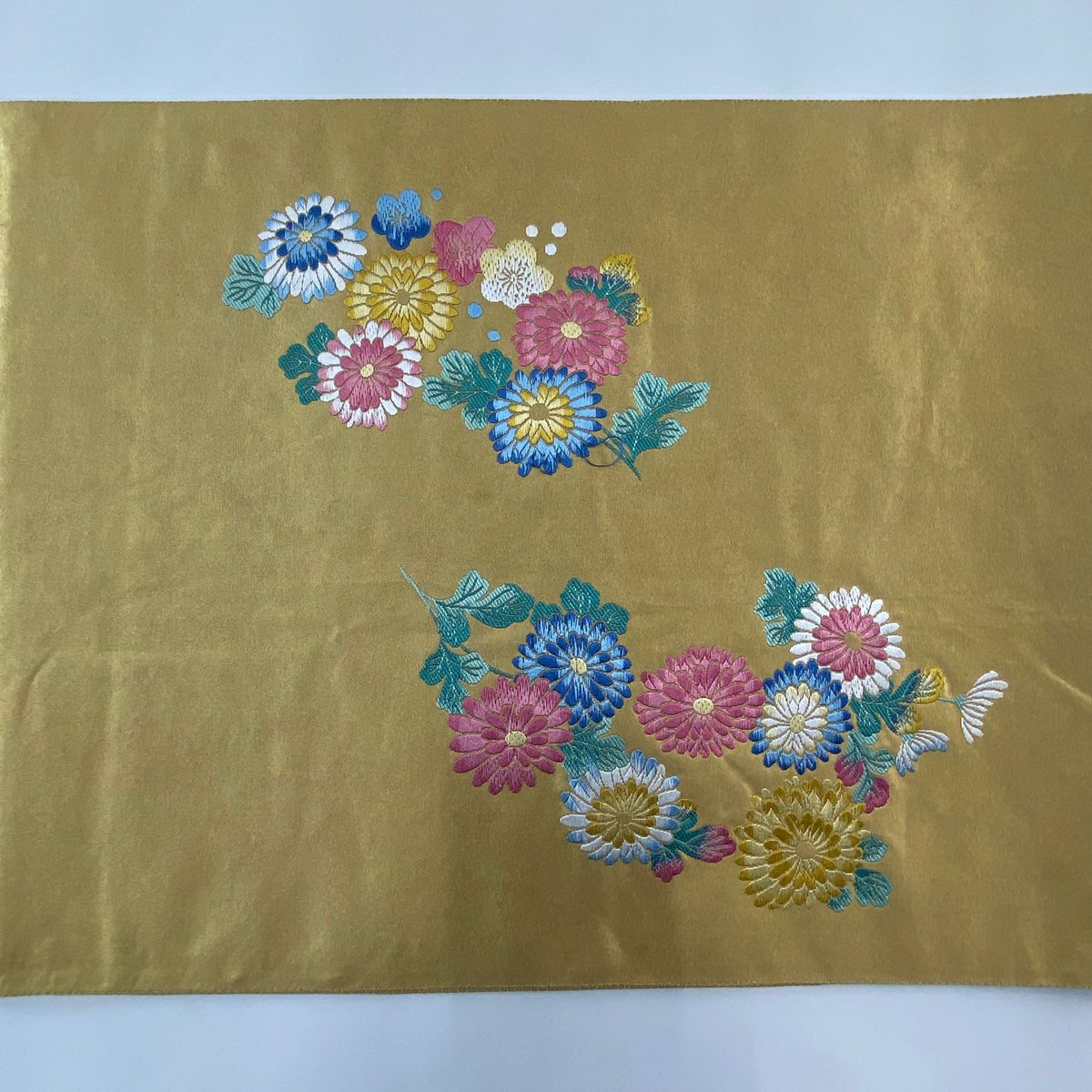 【美品】 袋帶 秀品級 菊花 金色 大鼓圖案 純蠶絲