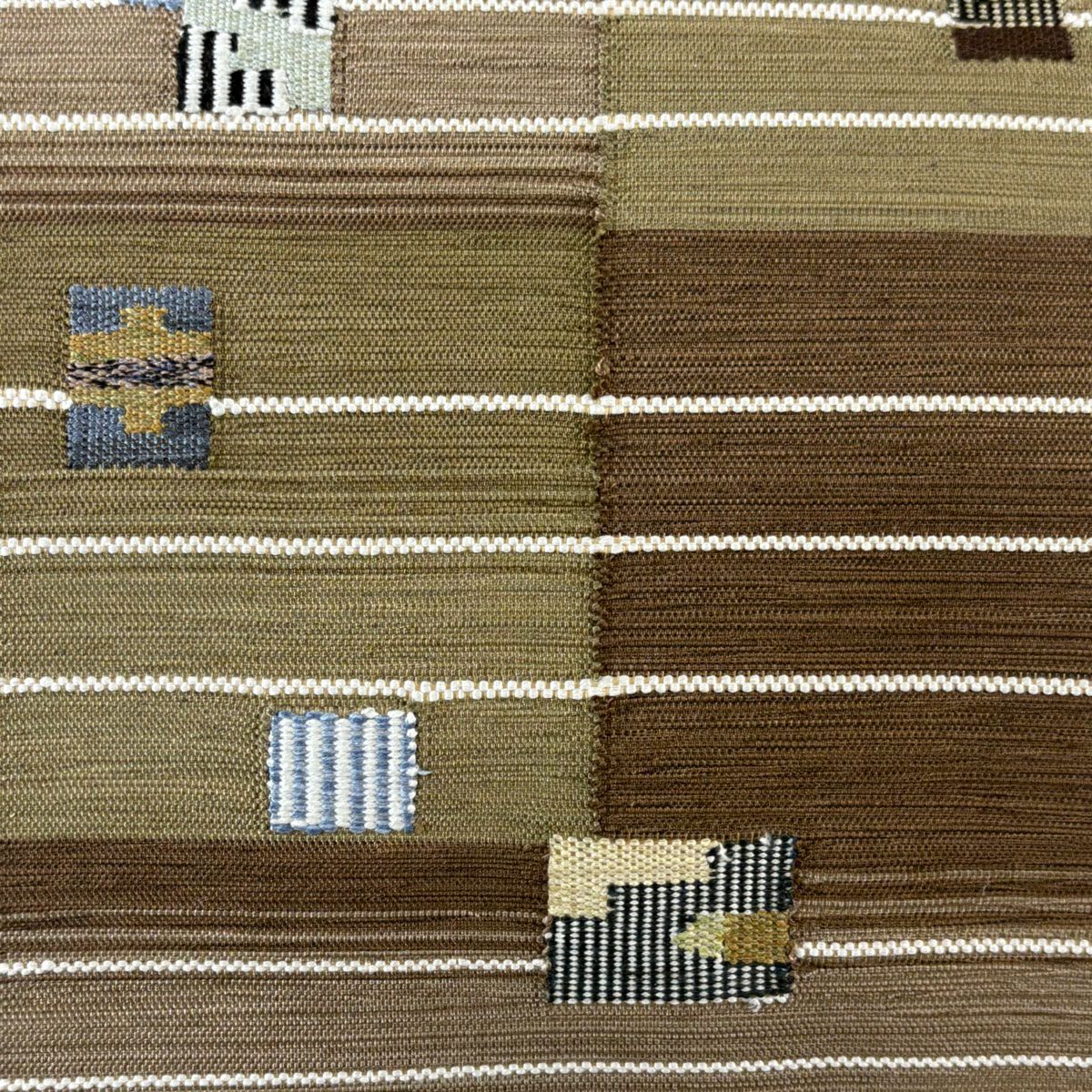 【美品】 名古屋帶 秀品級 八寸名古屋帶 松樹葉仕立 紬織織 地 縞 幾何學 焦茶 純蠶絲