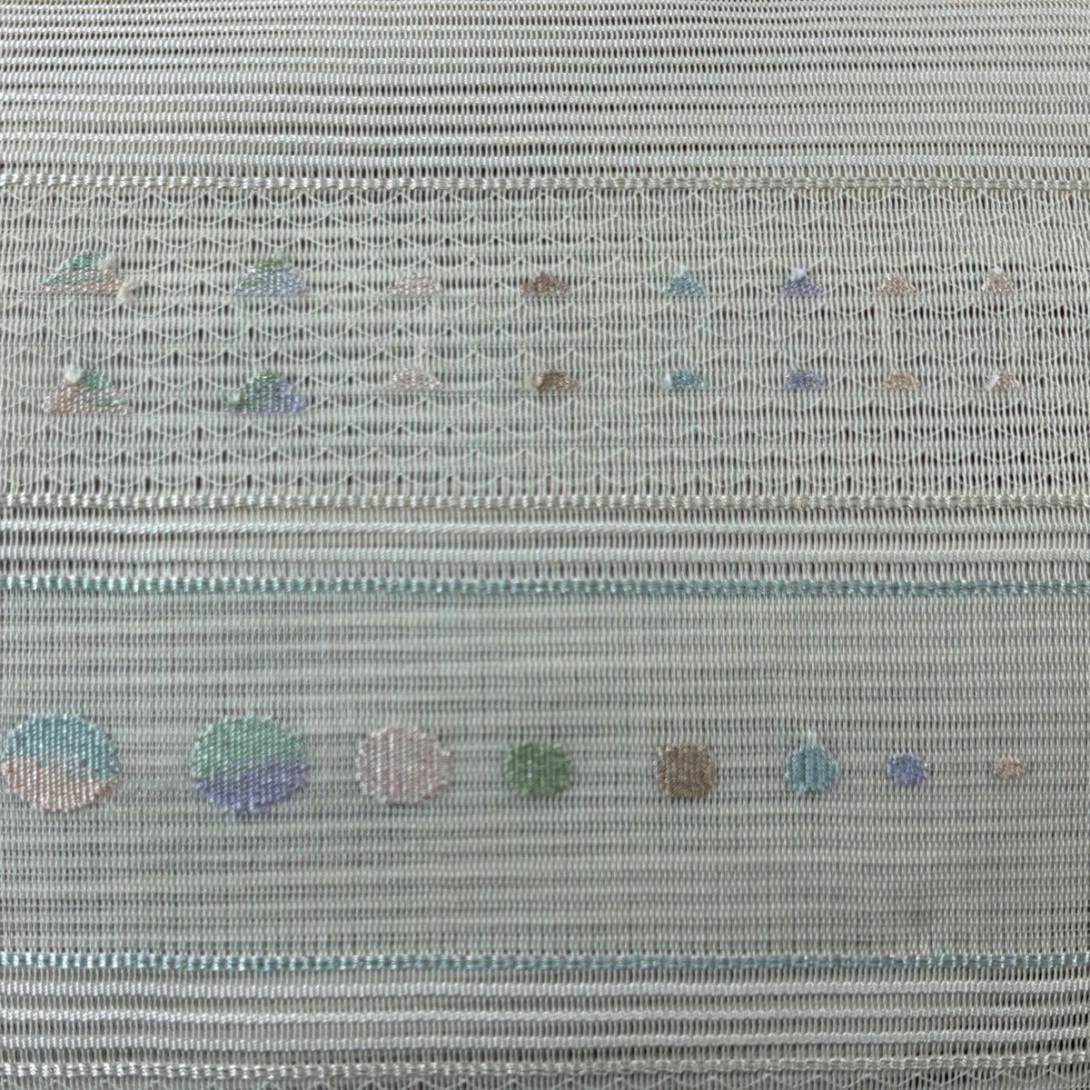 名古屋帶 秀品級 夏帶 絽 八寸名古屋帶 松樹葉仕立 雜紋 幾何學 金絲 米色 純蠶絲