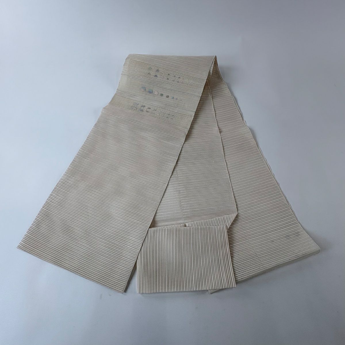 名古屋帶 秀品級 夏帶 絽 八寸名古屋帶 松樹葉仕立 雜紋 幾何學 金絲 米色 純蠶絲