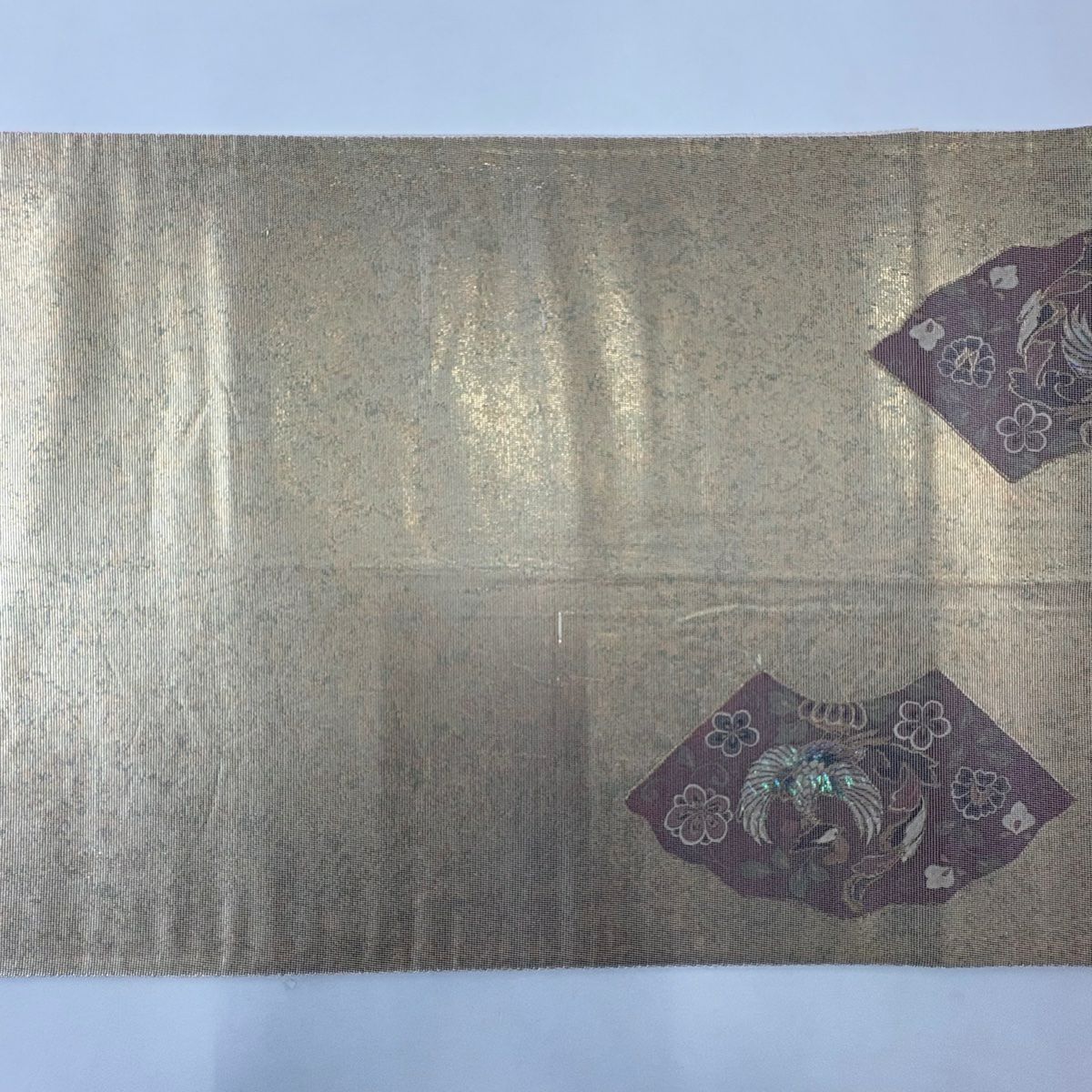 袋帶 秀品級 華紋 鳳凰 金金箔 金色 大鼓圖案 純蠶絲