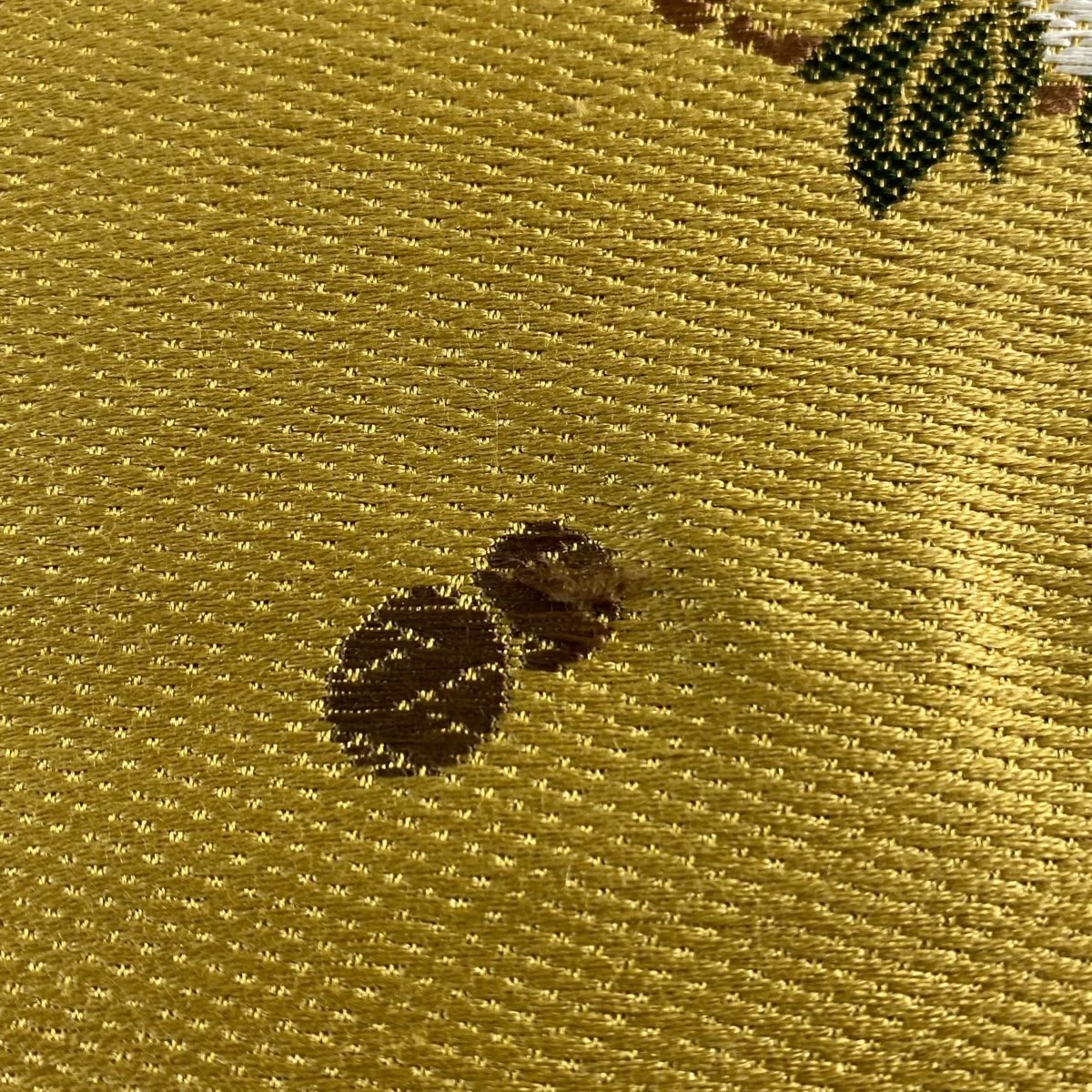 袋帶 秀品級 花丸紋 疋田 唐織 黃土 深藍 六通 純蠶絲