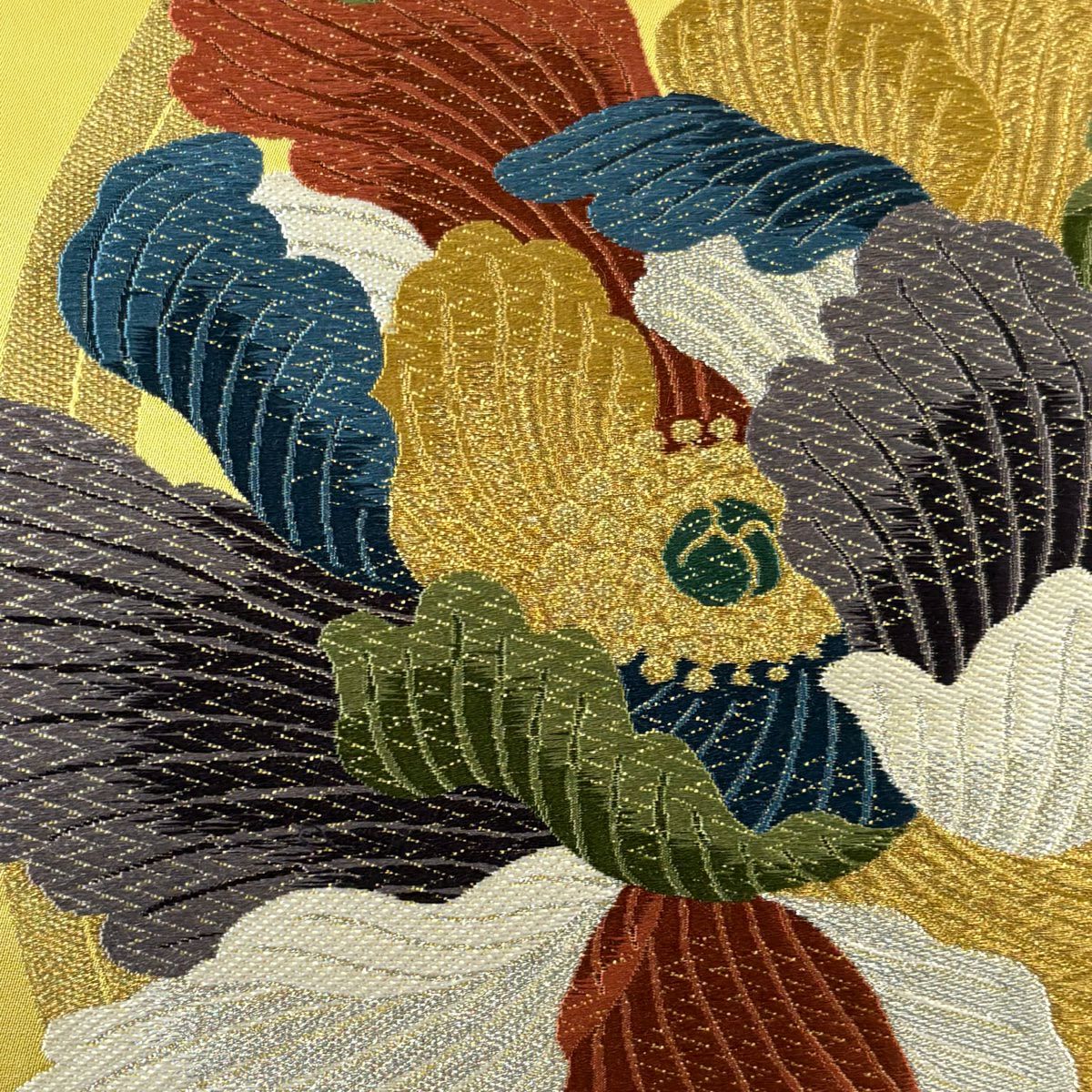 【美品】 袋帶 秀品級 立涌 花 金銀彩 刺繡 芥末色 六通 純蠶絲