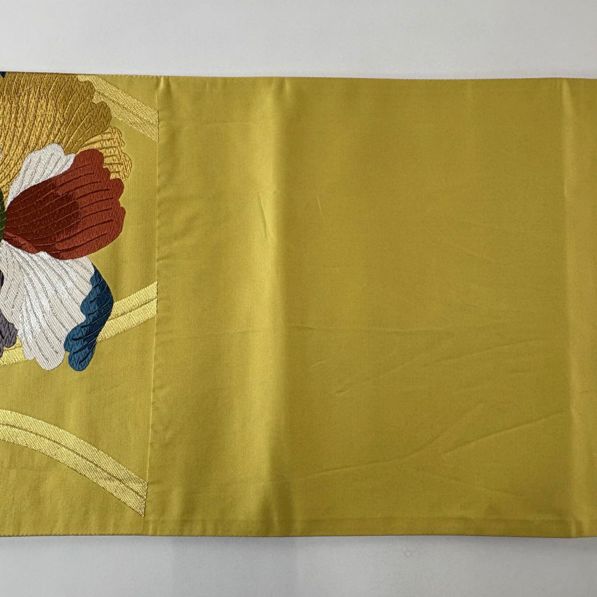【美品】 袋帶 秀品級 立涌 花 金銀彩 刺繡 芥末色 六通 純蠶絲