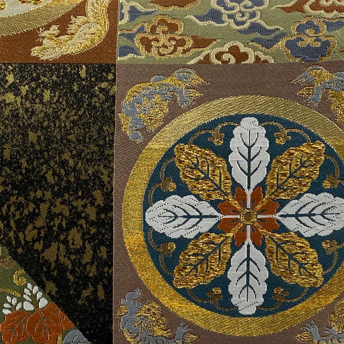 【美品】 袋帶 秀品級 花鳥 桐唐草紋 金絲 金金箔 墨 深藍 六通 純蠶絲