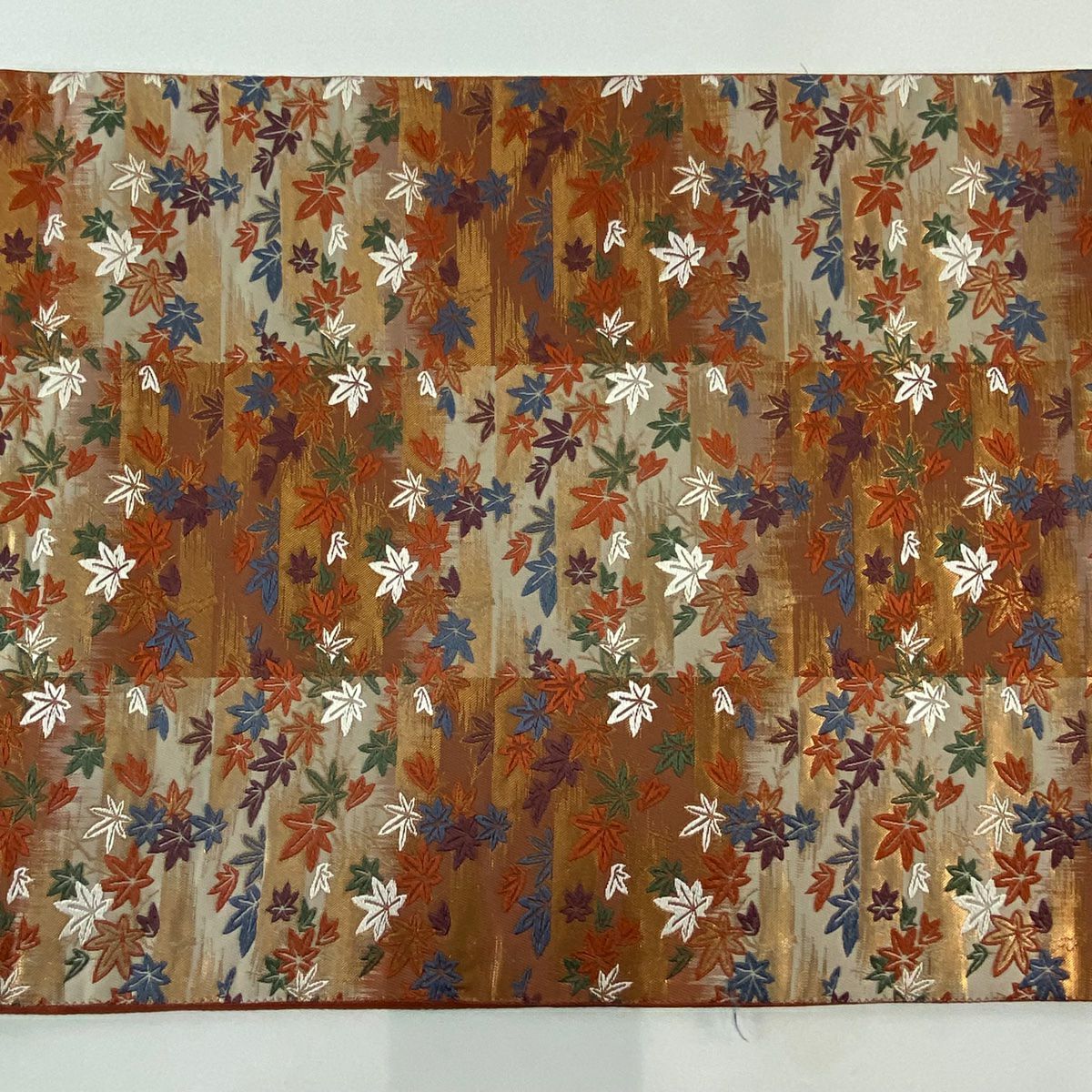 【美品】 袋帶 秀品級 楓 霞 金金箔 紅茶 六通 純蠶絲
