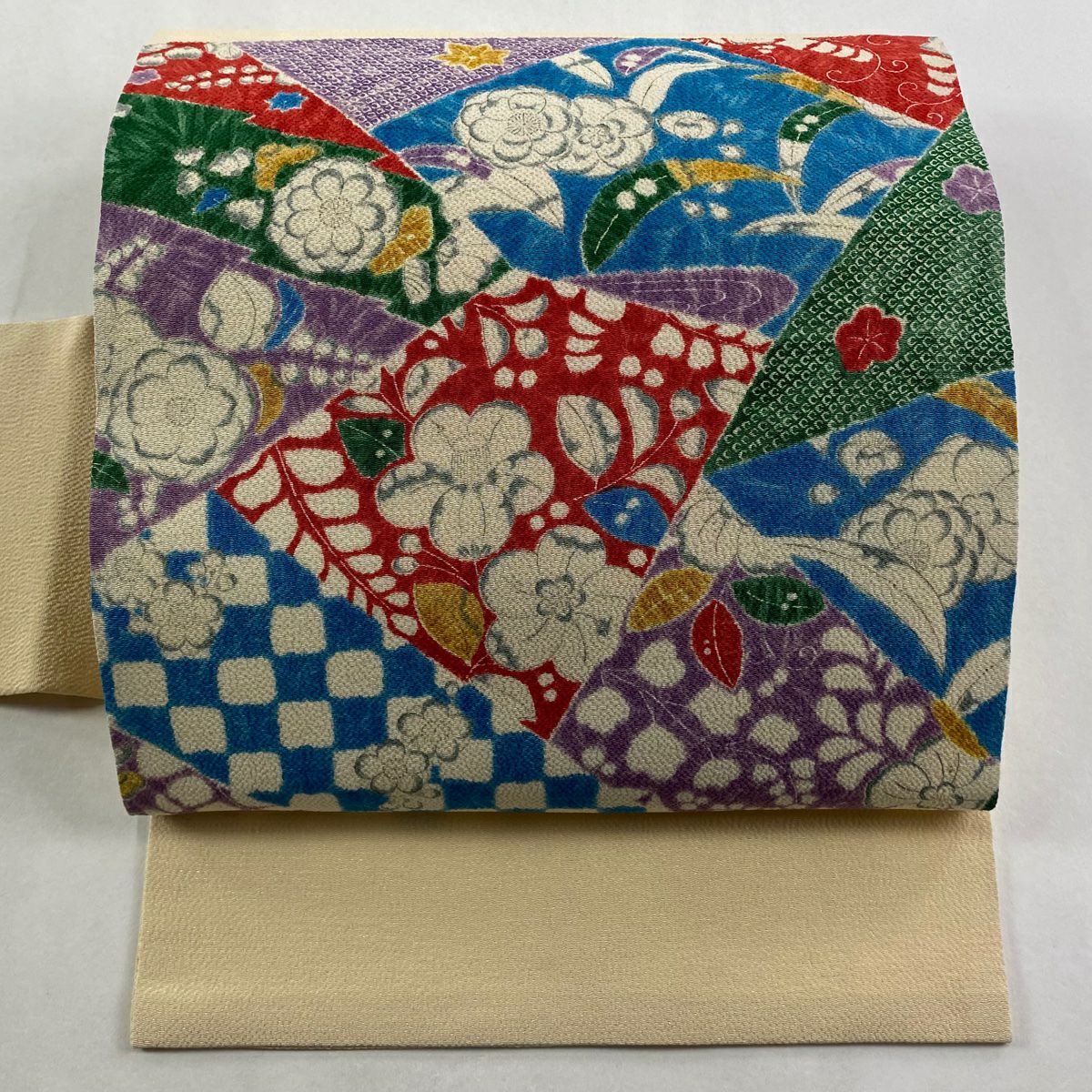 名古屋帶 秀品級 椿 梅花 絞織 米色 純蠶絲