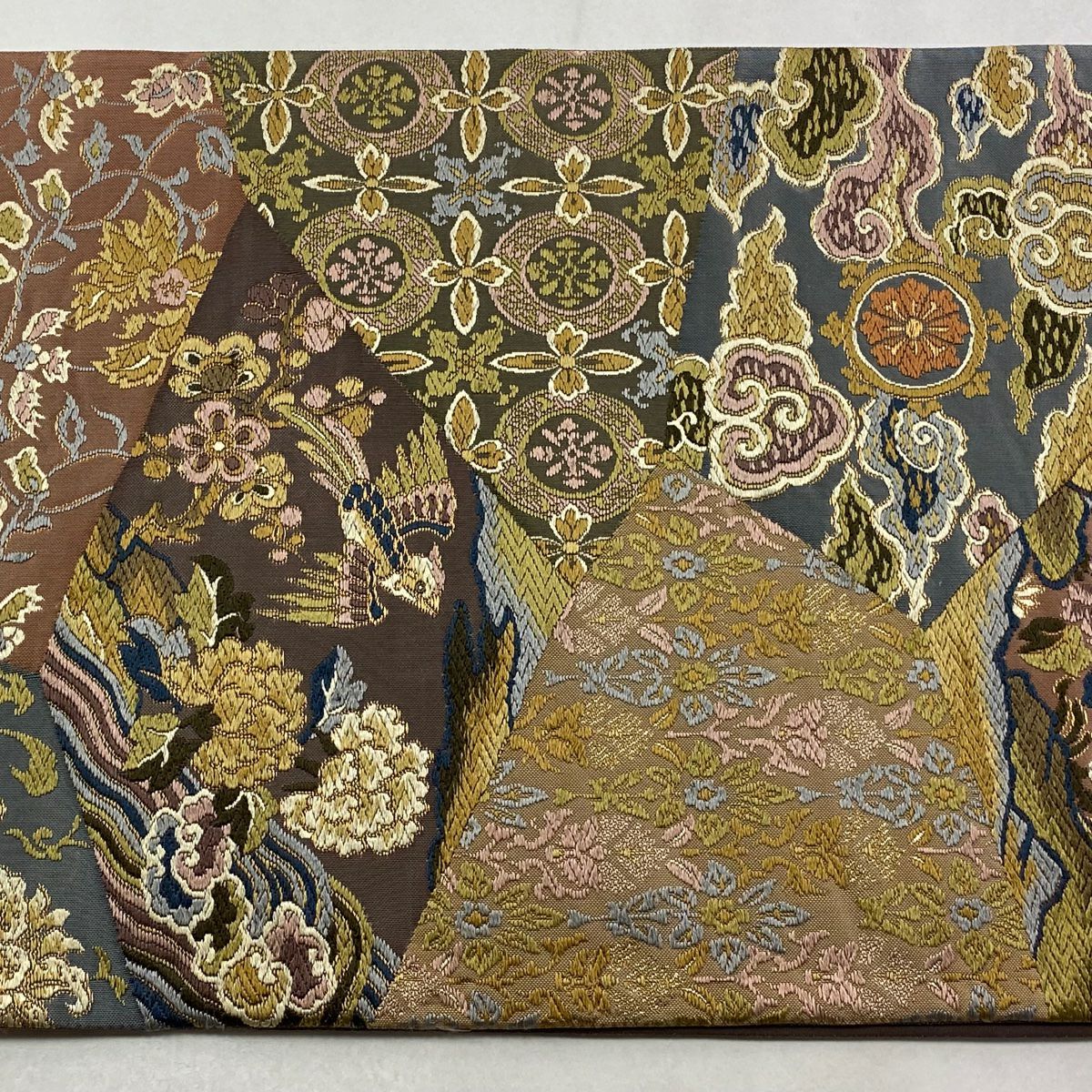 袋帶 秀品級 鳳凰 草花紋 金糸 淺紫 六通 純蠶絲