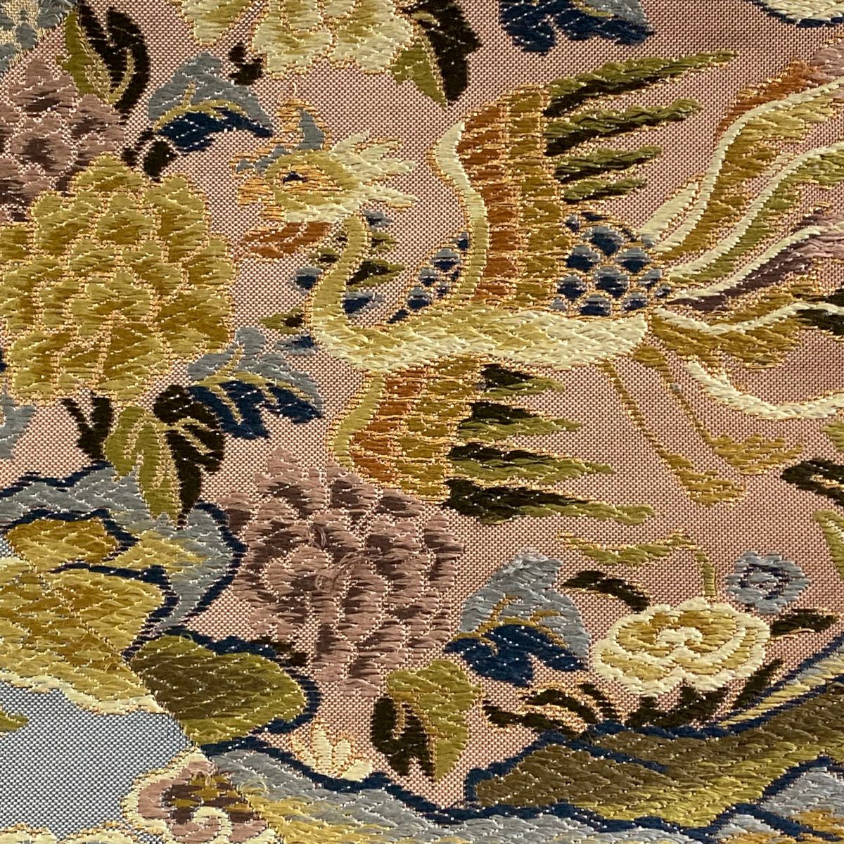 袋帶 秀品級 鳳凰 草花紋 金糸 淺紫 六通 純蠶絲