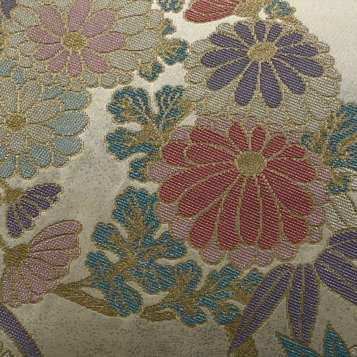 袋帶 秀品級 有落款 關西仕立 本家加納 花丸紋 梅花 金絲 金金箔 奶油 六通 純蠶絲