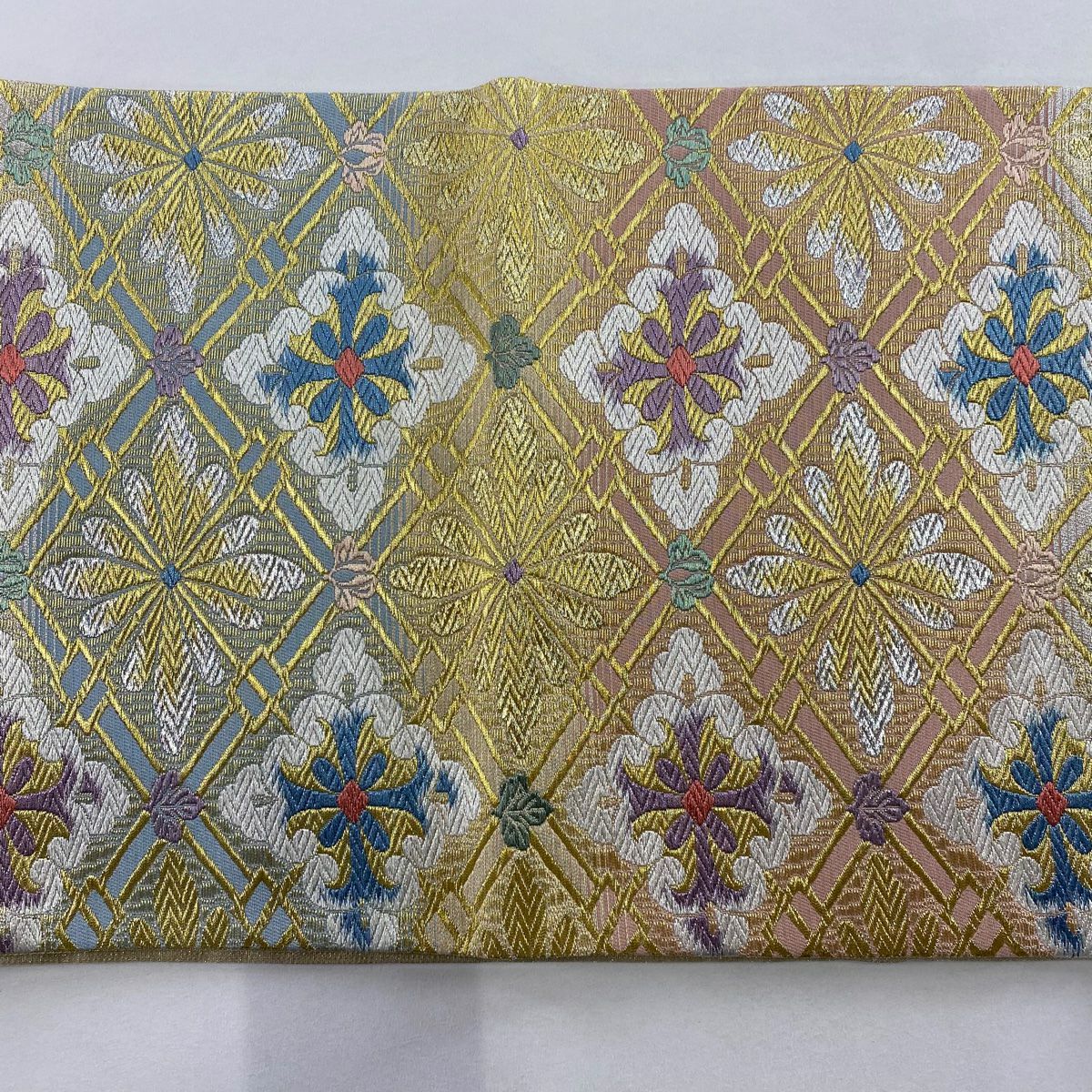 【美品】 袋帶 名品級 花菱 金銀彩 唐織 金色 六通 純蠶絲