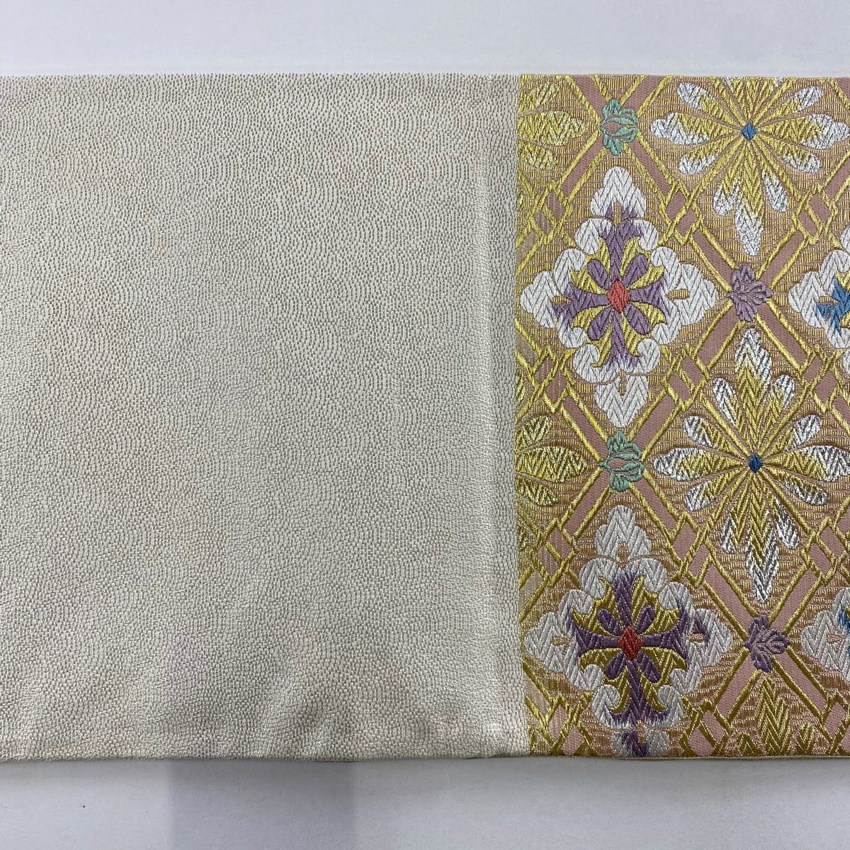【美品】 袋帶 名品級 花菱 金銀彩 唐織 金色 六通 純蠶絲