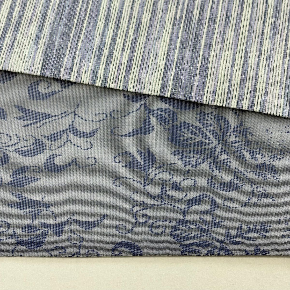 【美品】 袋帶 名品級 縞紋 幾何圖案 拉麵線 淺紫 全通 純蠶絲