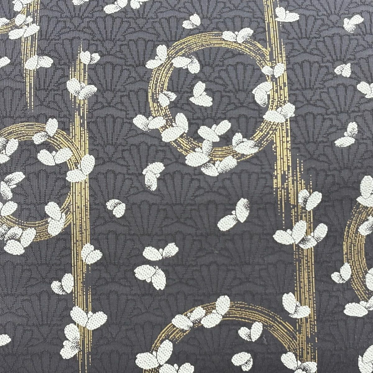 【美品】 袋帶 名品級 漢方染 花瓣 幾何圖案 金金箔 刺繡 深紫 六通 純蠶絲