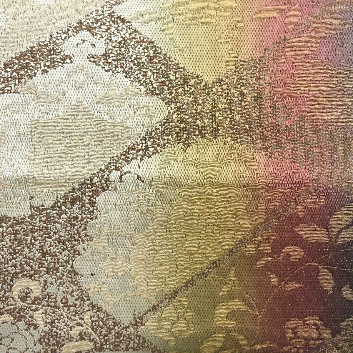 【美品】 袋帶 名品級 本泥染袋帶 草花紋紋 七寶紋 金金箔 金絲 茶 六通 純蠶絲