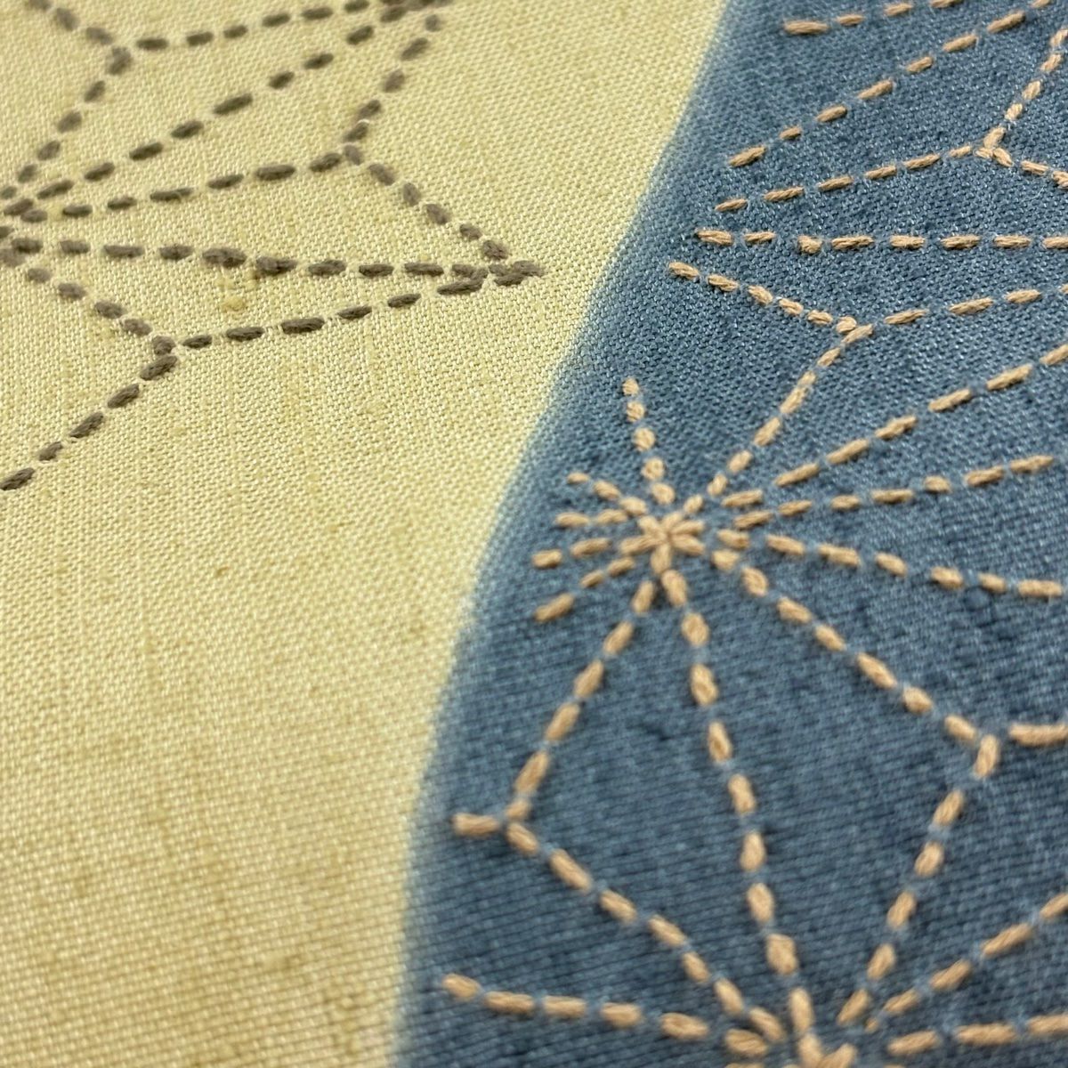 袋帶 名品級 紬織織 麻葉 刺繡 青灰 六通 純蠶絲