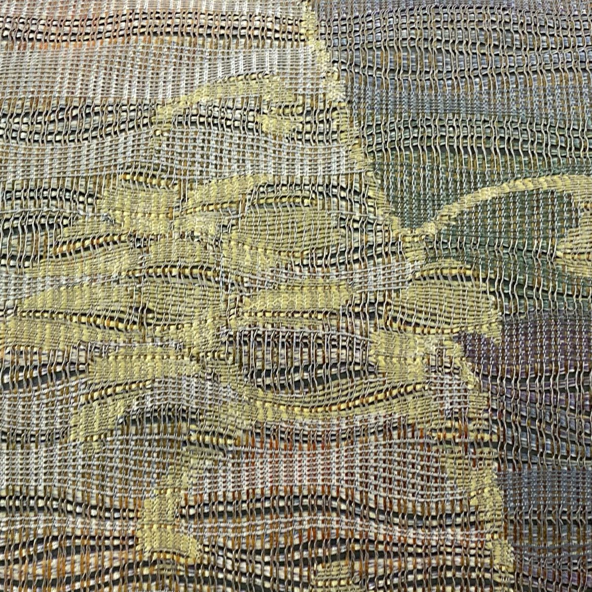 【美品】 袋帶 逸品級 附有落款 大和 花唐草紋 斜條紋 金金箔 灰紫 全通 純蠶絲