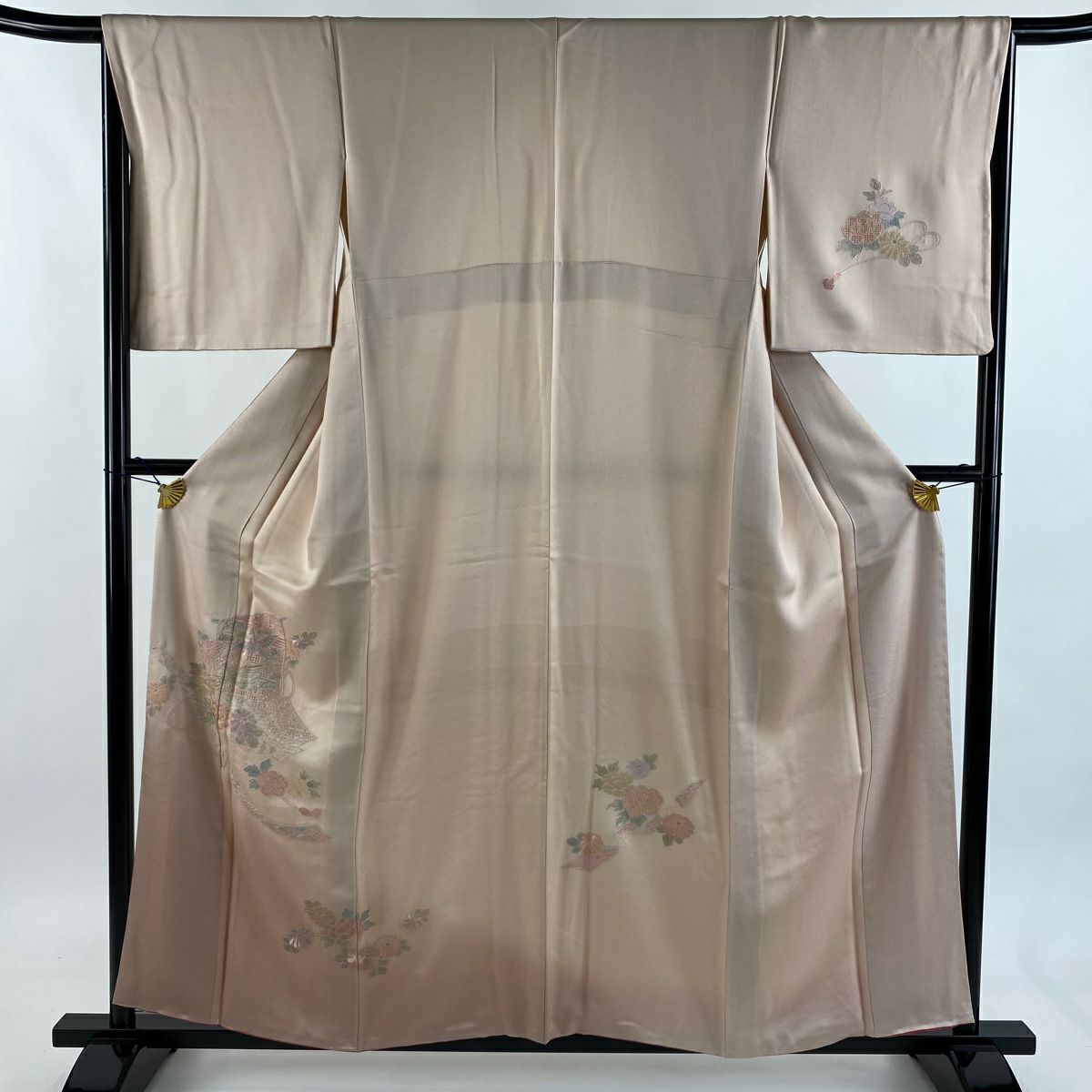 付下 身長157.5cm 袖長67.5cm L 雙層 幾帳 牡丹 刺繡 漸層 淺粉色 純蠶絲 優品級