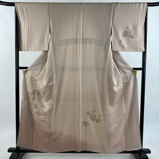 付下 身長157.5cm 袖長67.5cm L 雙層 幾帳 牡丹 刺繡 漸層 淺粉色 純蠶絲 優品級